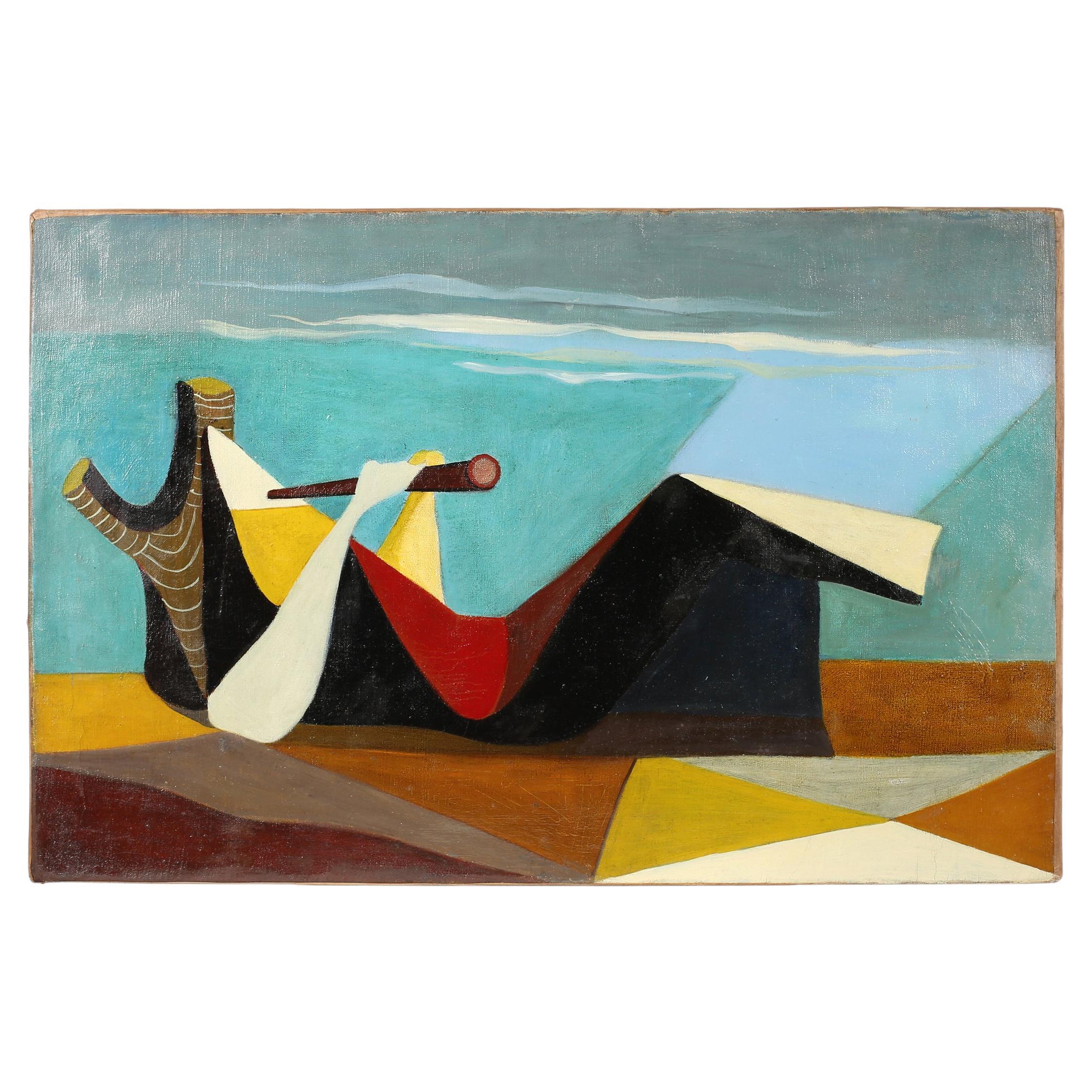 Peinture à l'huile sur toile cubiste surréaliste française du début du 20e siècle, vers 1930