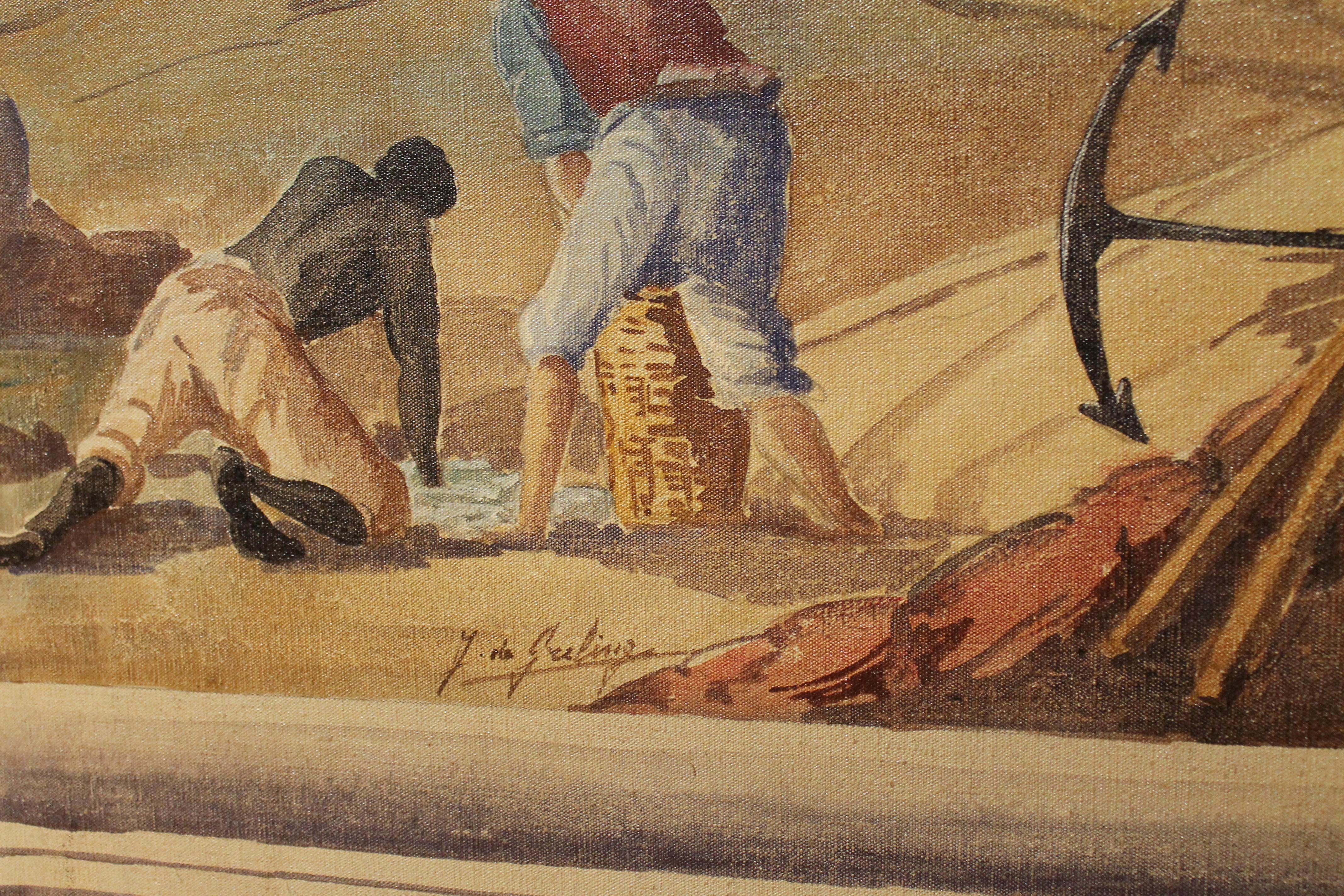 Tempera sur toile du début du 20e siècle, paravent avec vue sur la mer en vente 1