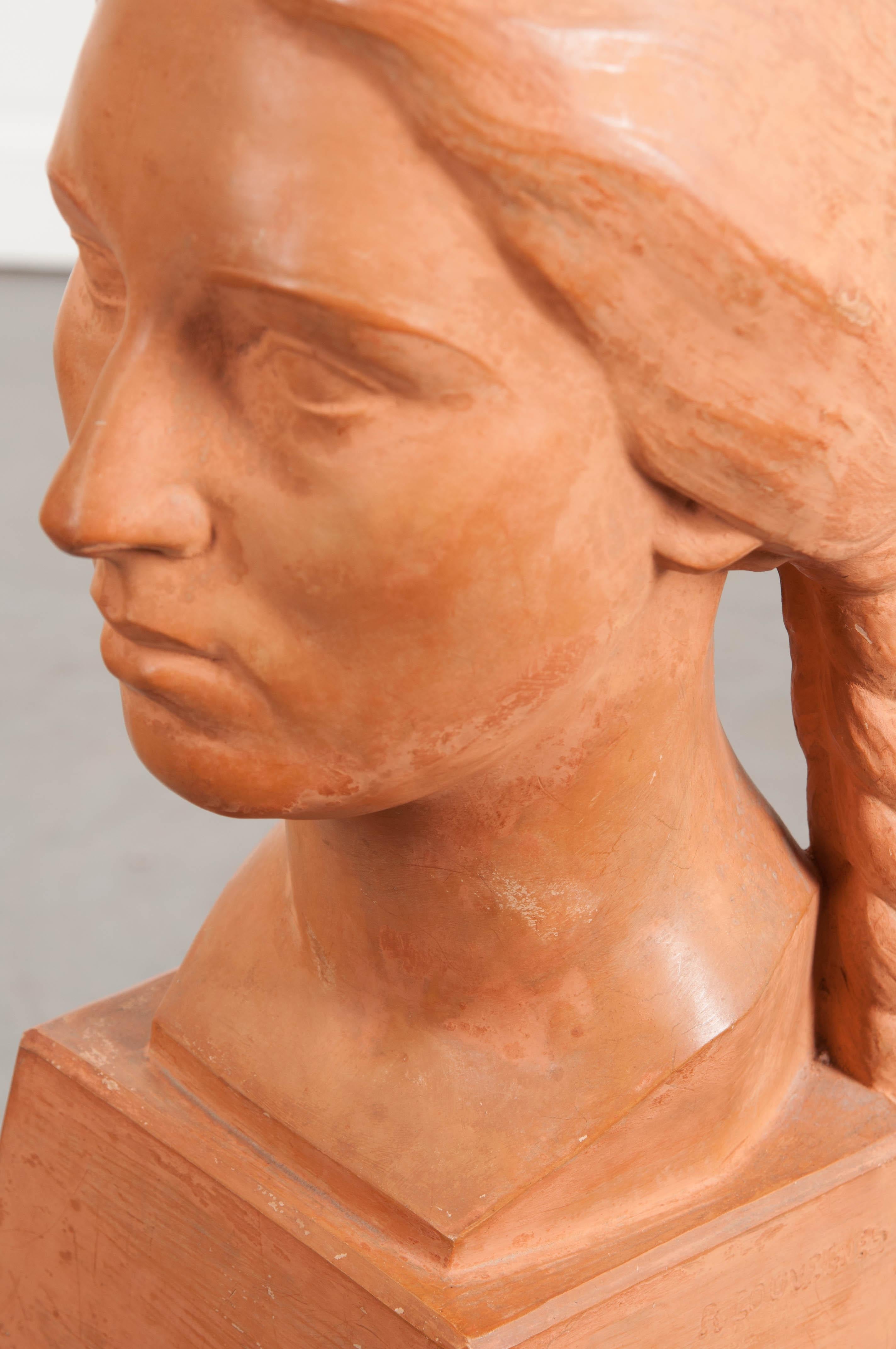 French Early 20th Century Terracotta Bust by Raymond Couvègnes 1