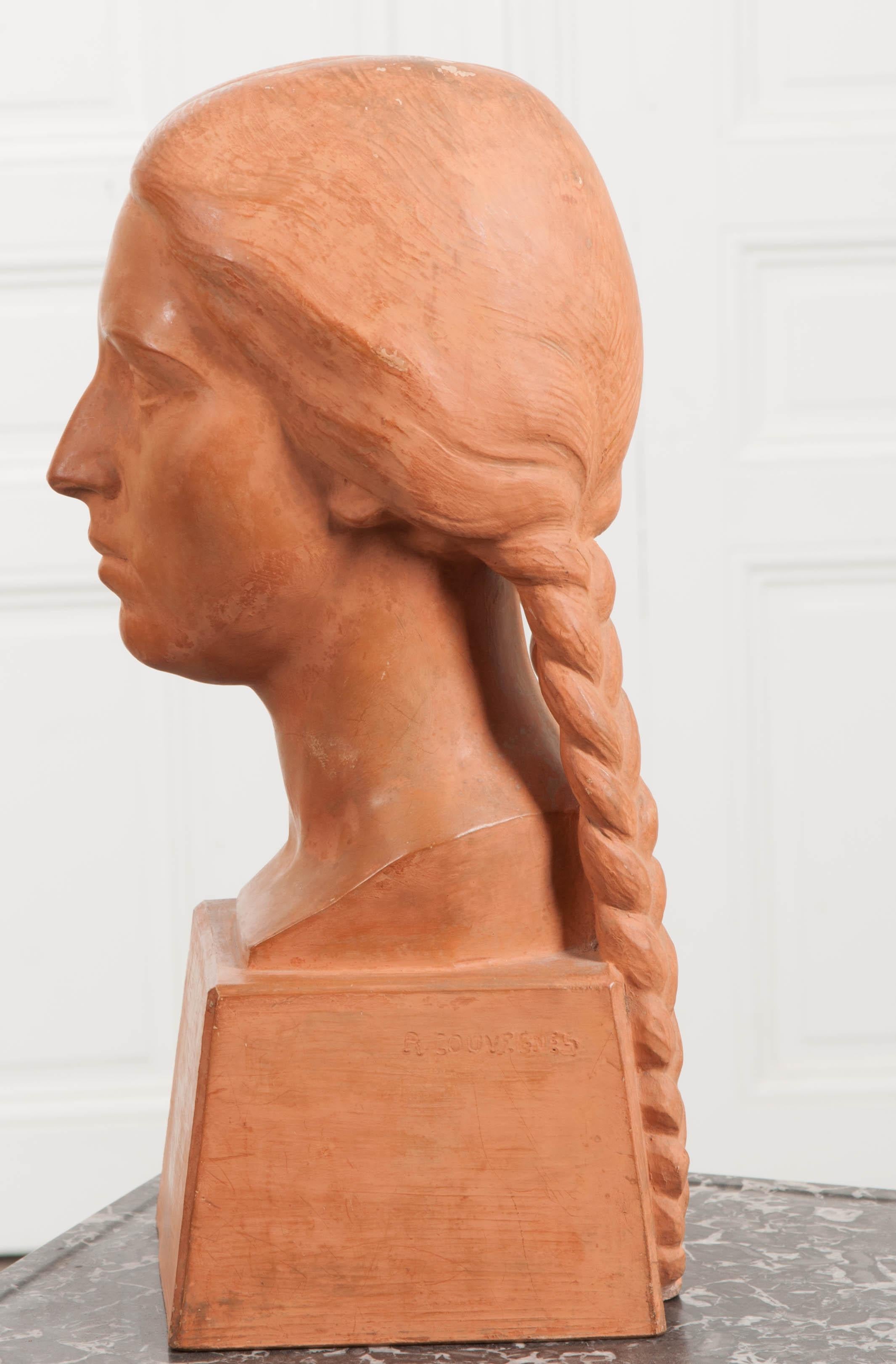 French Early 20th Century Terracotta Bust by Raymond Couvègnes 4
