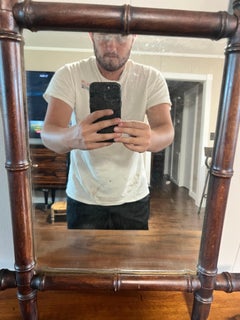 French Early 20th Century Walnut Faux Bamboo Wall Mirror