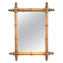 French Early 20th Century Walnut Faux Bamboo Wall Mirror
