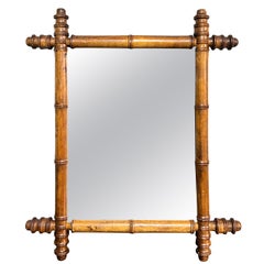 French Early 20th Century Walnut Faux Bamboo Wall Mirror