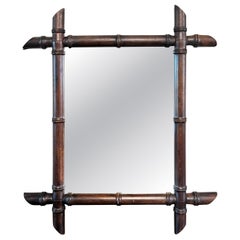 French Early 20th Century Walnut Faux Bamboo Wall Mirror