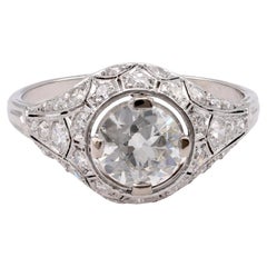 Französischer früher Art Deco GIA Diamant Platin Verlobungsring