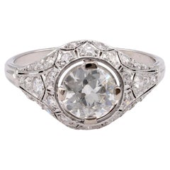 Anello di fidanzamento francese in platino con diamante GIA dell'inizio dell'Art Deco