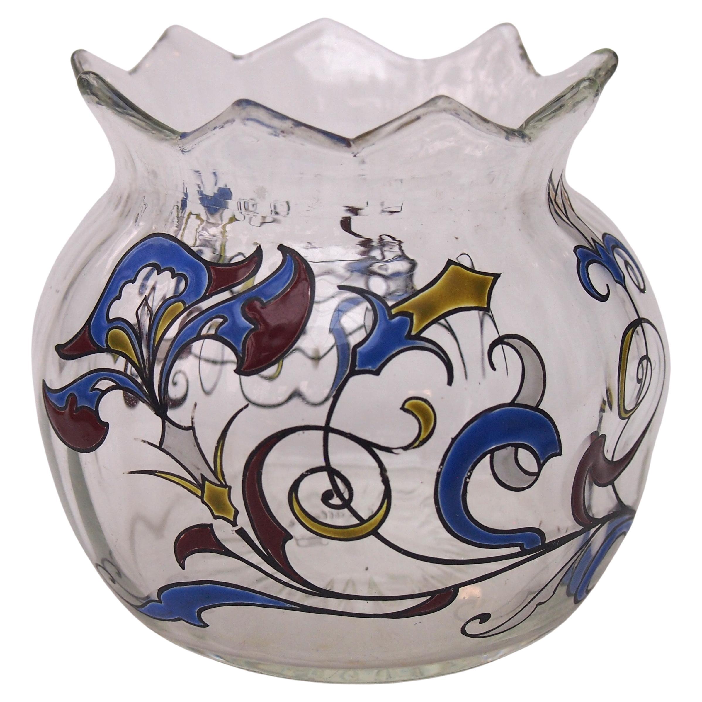 French Early Art Nouveau Emile Galle First Period Enamel Vase, circa 1890 For Sale