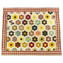 Antique French Early Quilt in Patchwork of Silks from the 18th Century