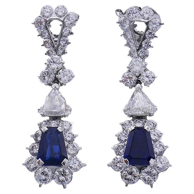 French Earrings by Mouawad Platinum Sapphire Diamond Estate Jewelry For Sale