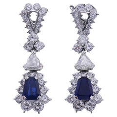 French Earrings by Mouawad Platinum Sapphire Diamond Estate Jewelry