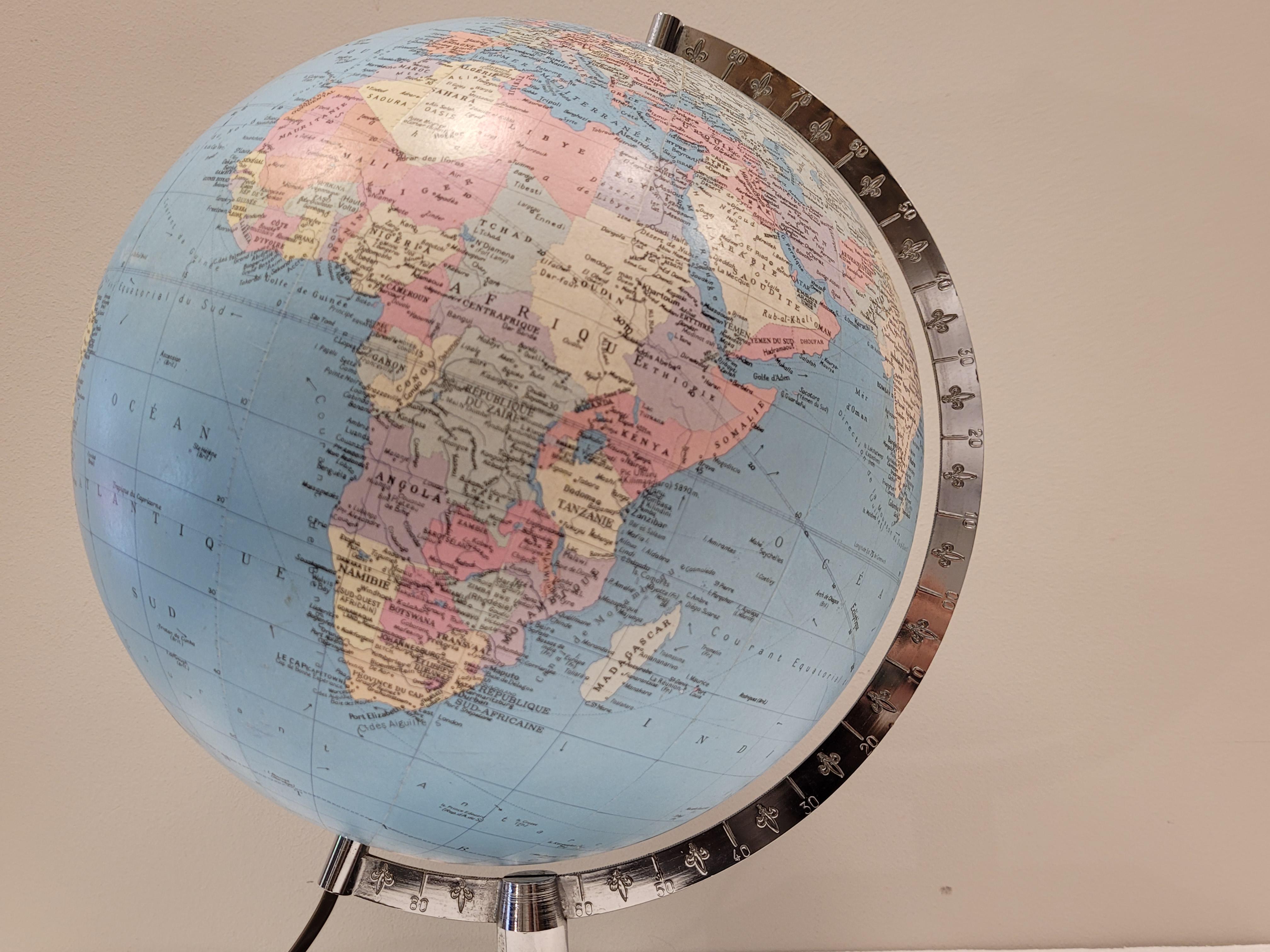 French  Earth globe from the 60s with light 3