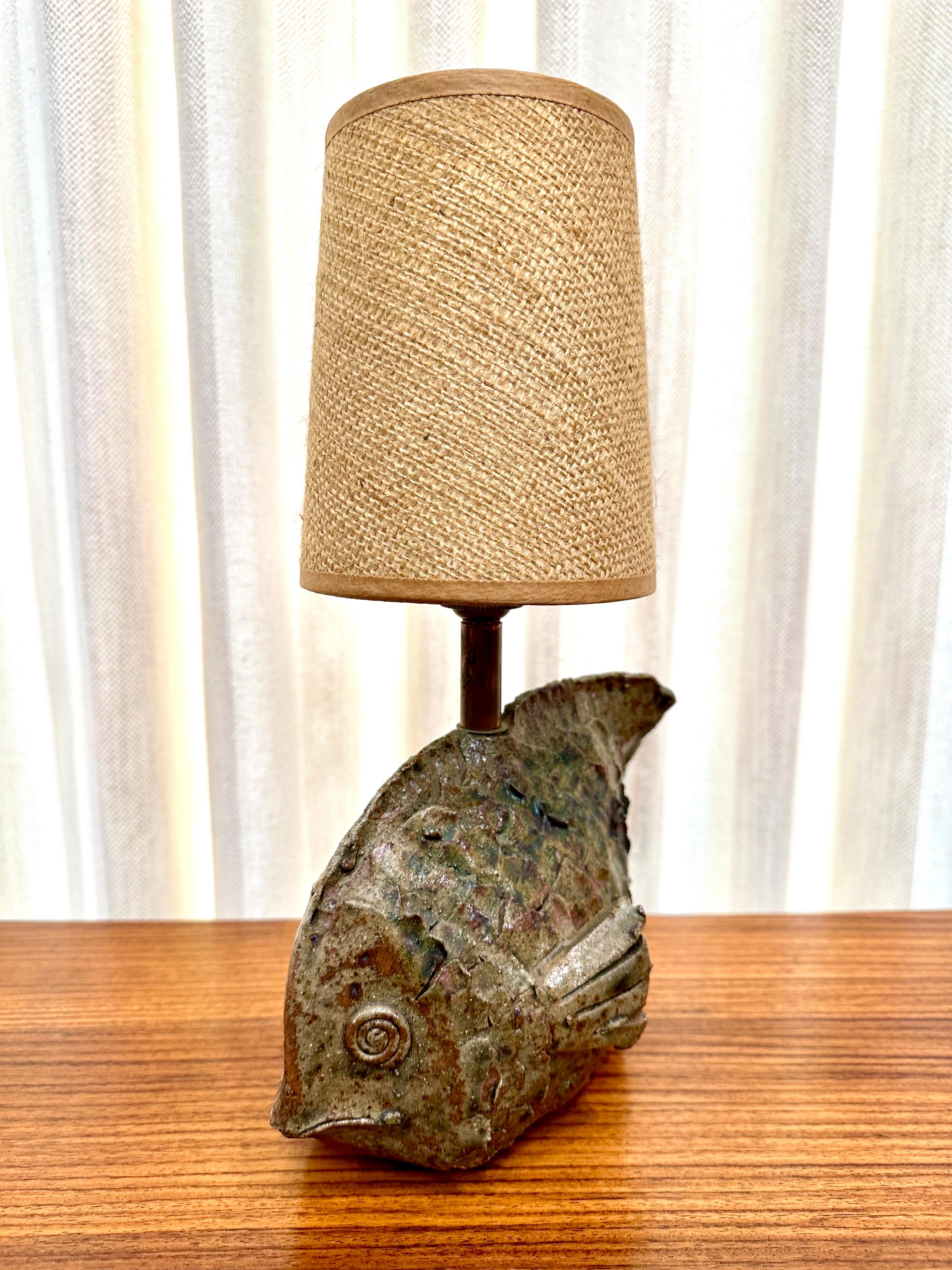 French Earthenware Fish Table Lamp For Sale 9