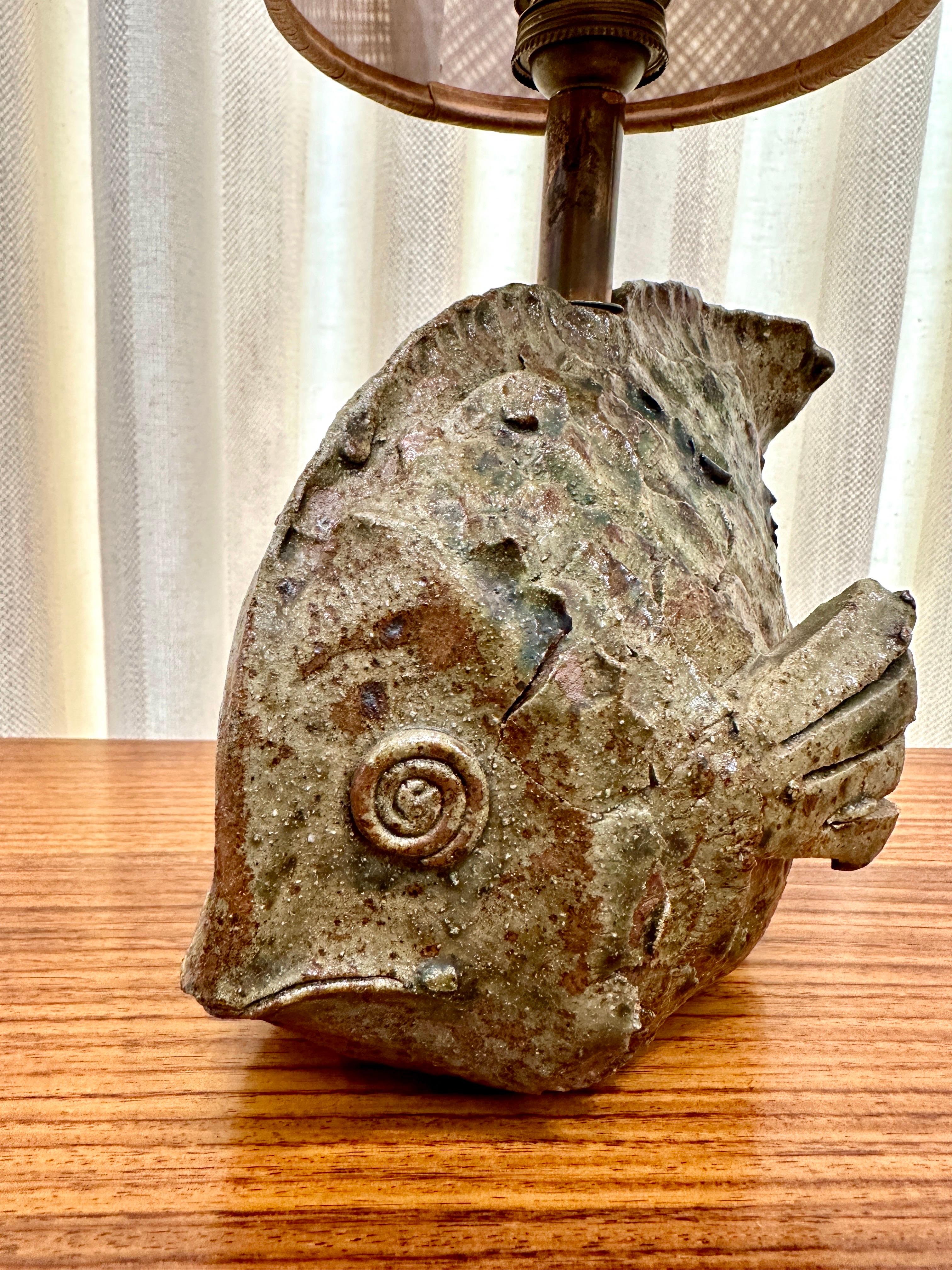 French Earthenware Fish Table Lamp In Good Condition For Sale In East Hampton, NY