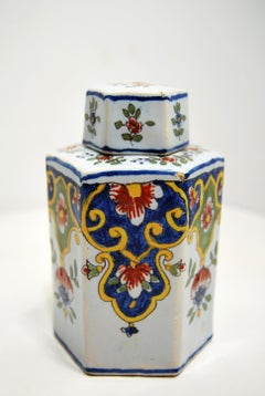 French earthenware tea caddy with floral lambrequin decoration