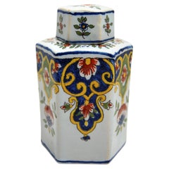 French earthenware tea caddy with floral lambrequin decoration