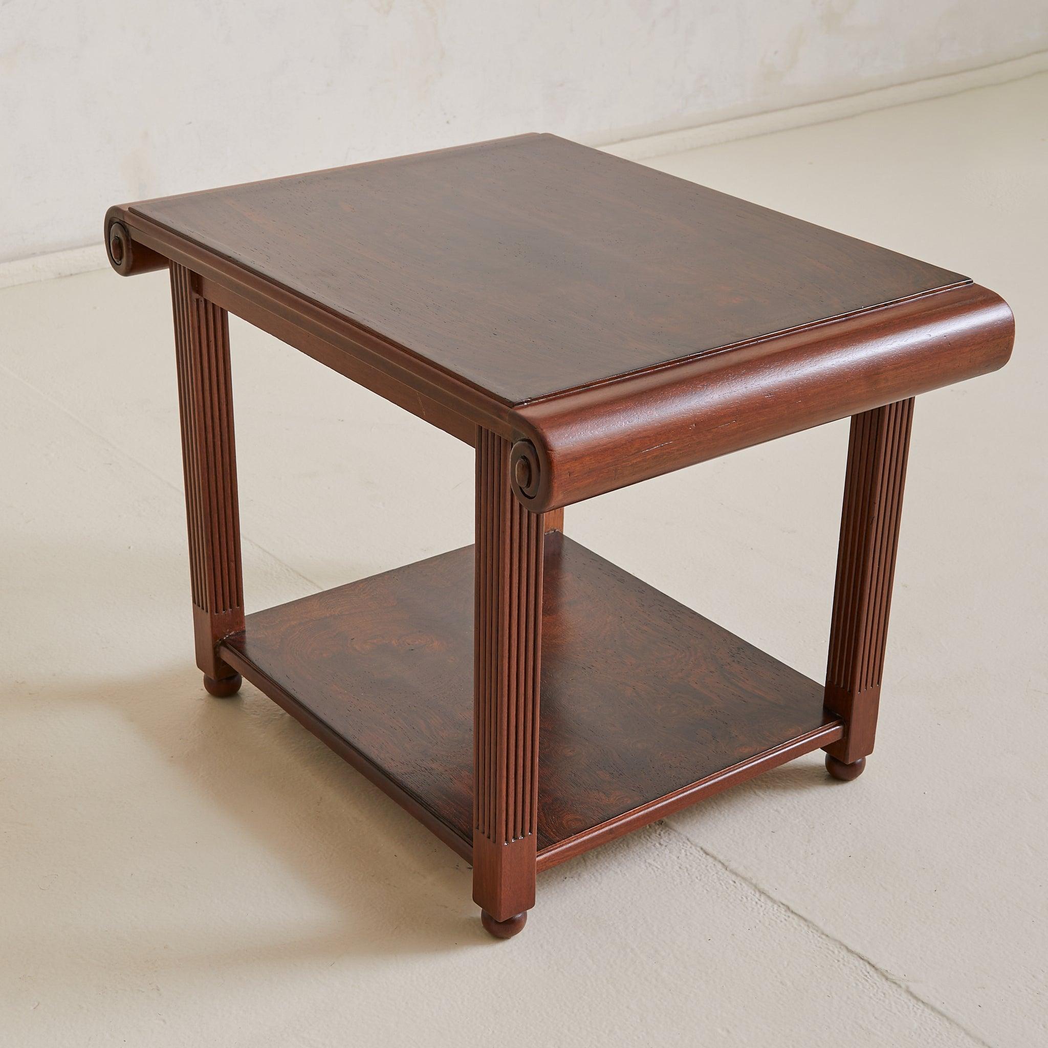 Wood French Eastern Rosewood Side Table with Fluted Legs, 1940s For Sale