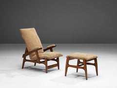 French Easy Chair with Stool in Suede