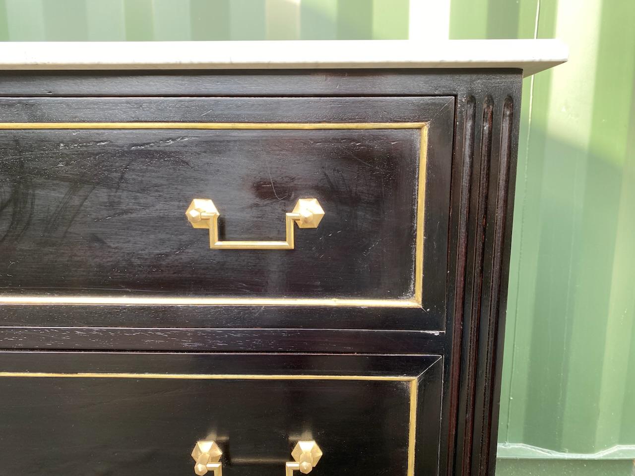 20th Century French Ebonized Commode Chest of Drawers  For Sale