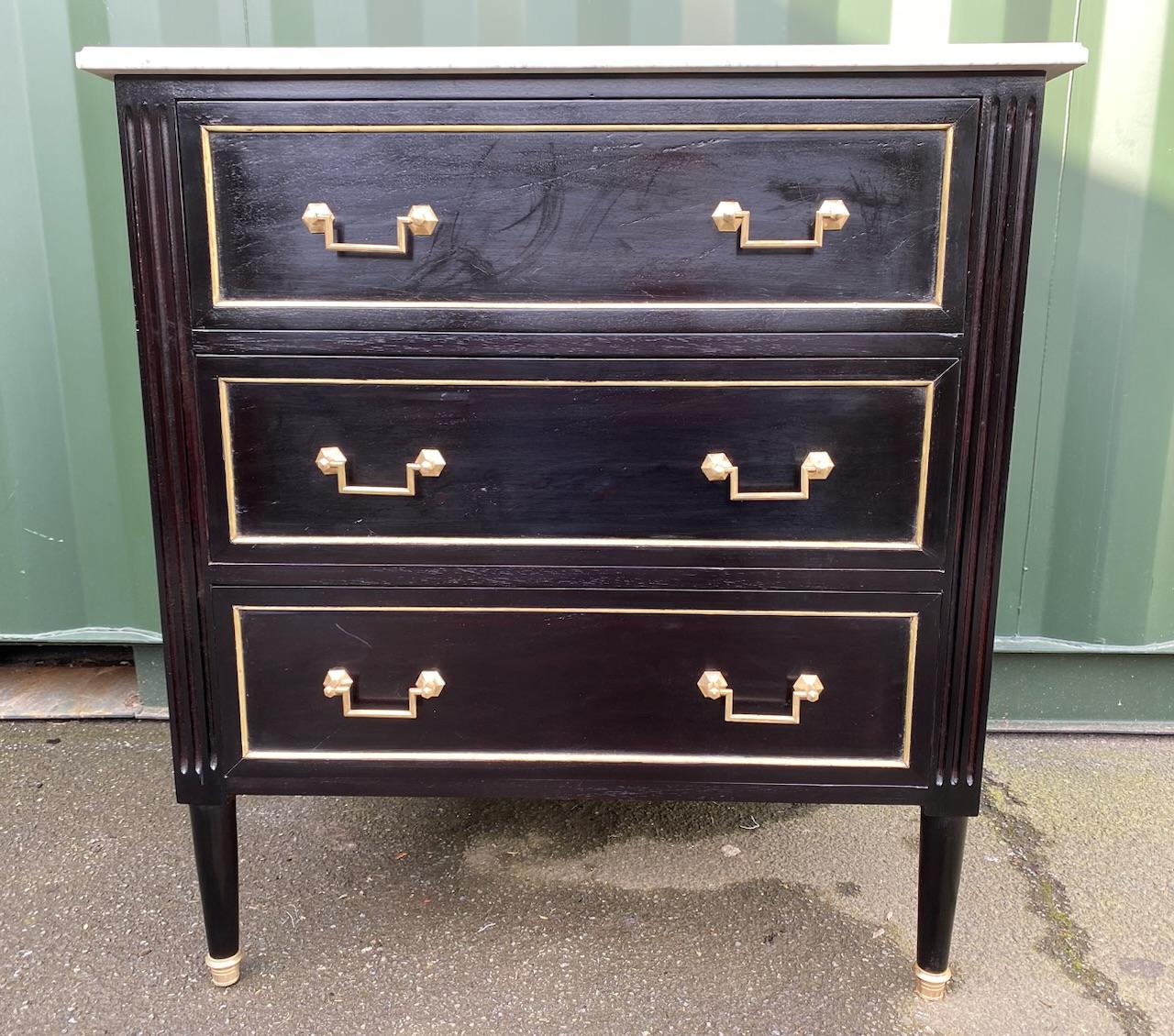 Wood French Ebonized Commode Chest of Drawers  For Sale