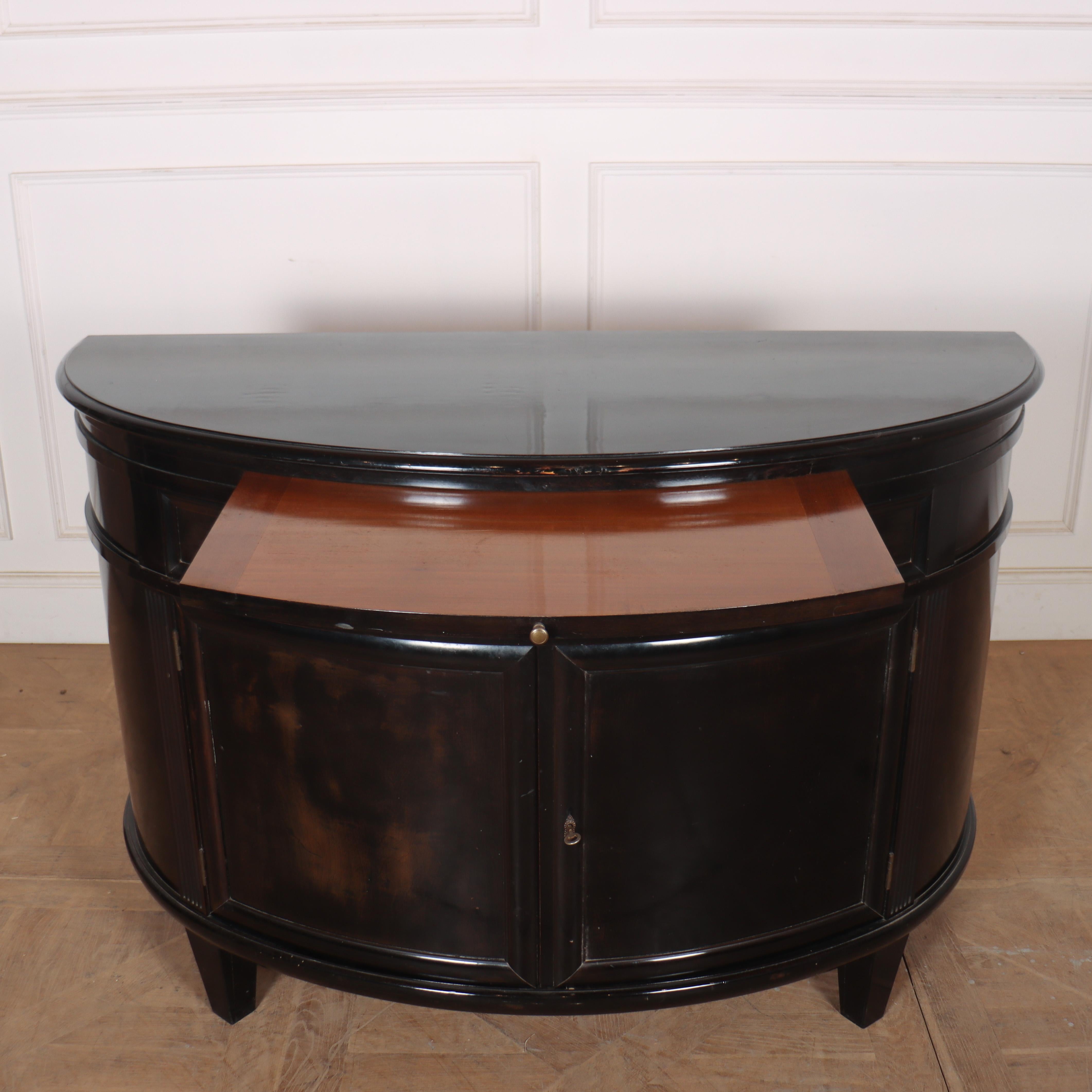 19th C French ebonised demi lune side cabinet with brushing slide. 1880.

Reference: 8263

Dimensions
53.5 inches (136 cms) Wide
22 inches (56 cms) Deep
36.5 inches (93 cms) High