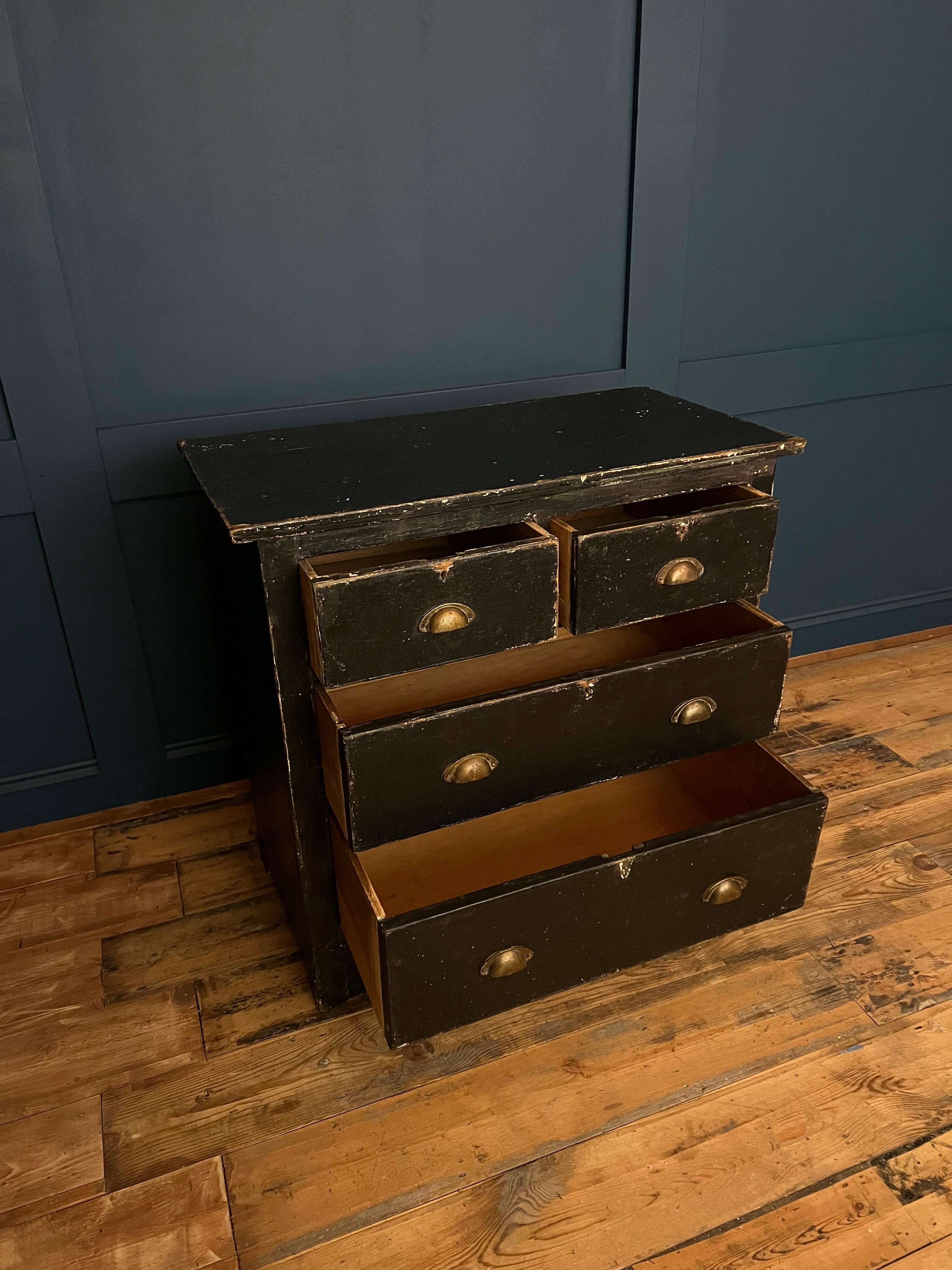 Country French Ebonised Distressed Pine Chest of Drawers/Dresser c.1930's For Sale