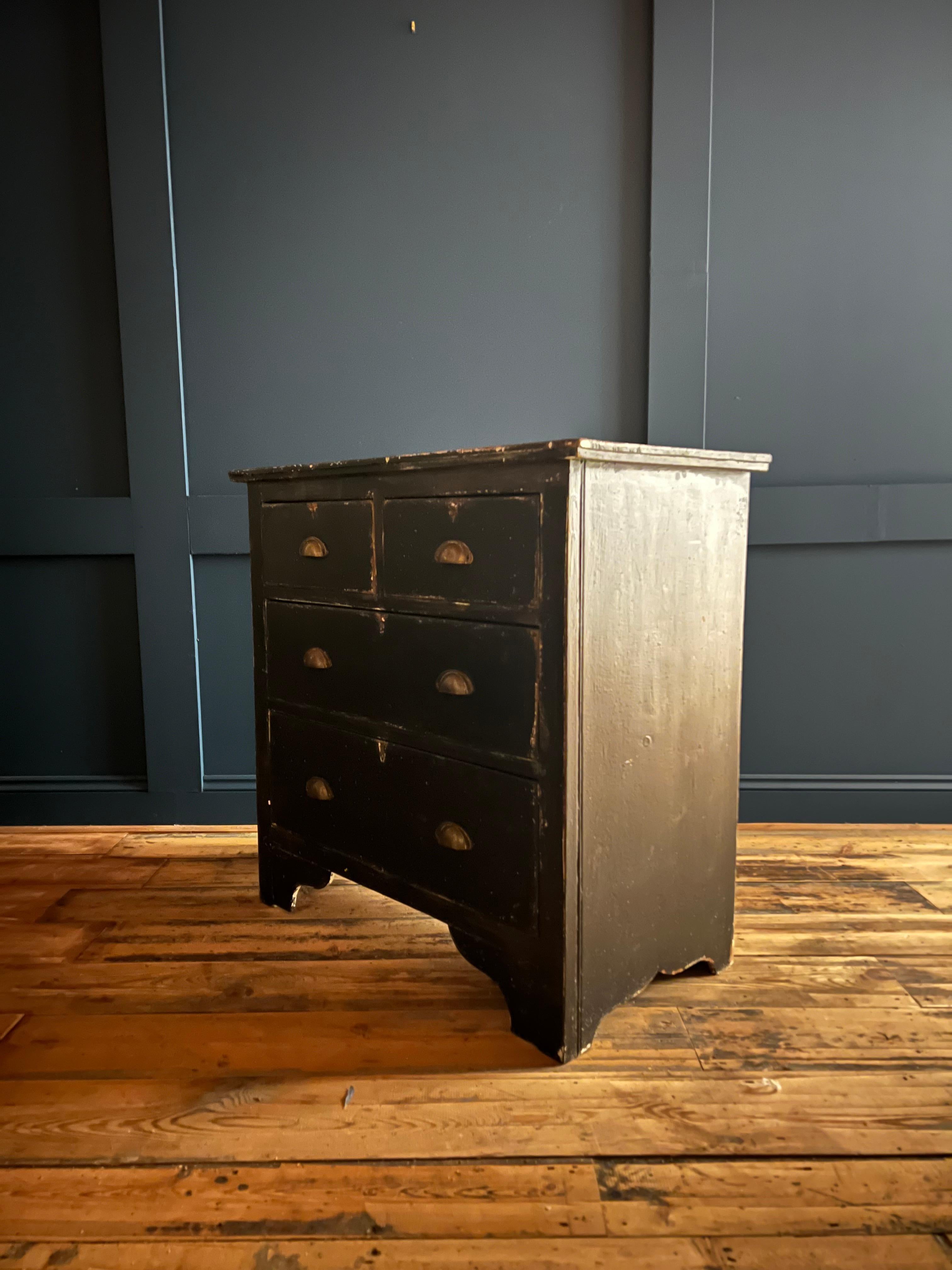 Hand-Crafted French Ebonised Distressed Pine Chest of Drawers/Dresser c.1930's For Sale