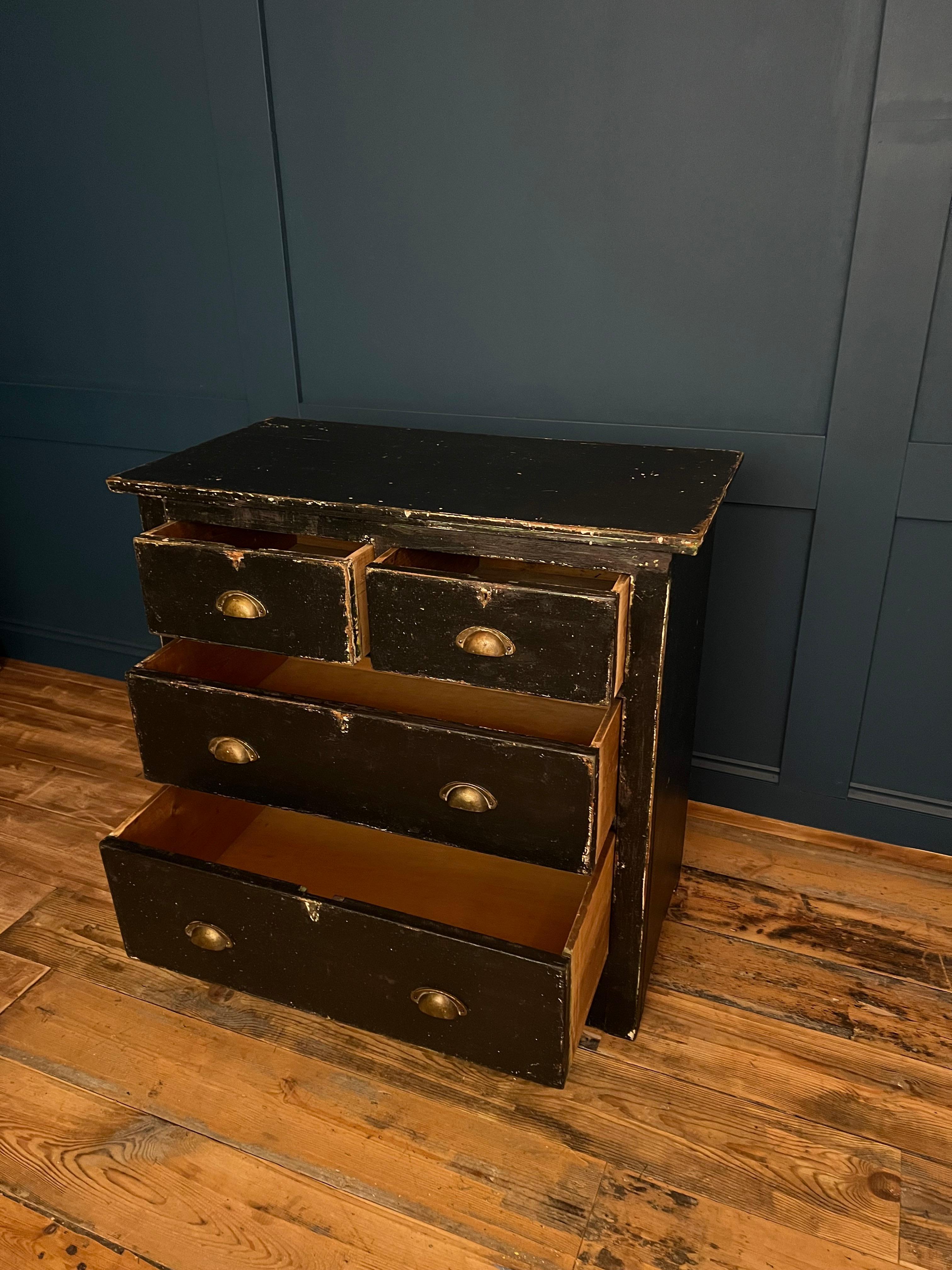 French Ebonised Distressed Pine Chest of Drawers/Dresser c.1930's In Distressed Condition In London, GB