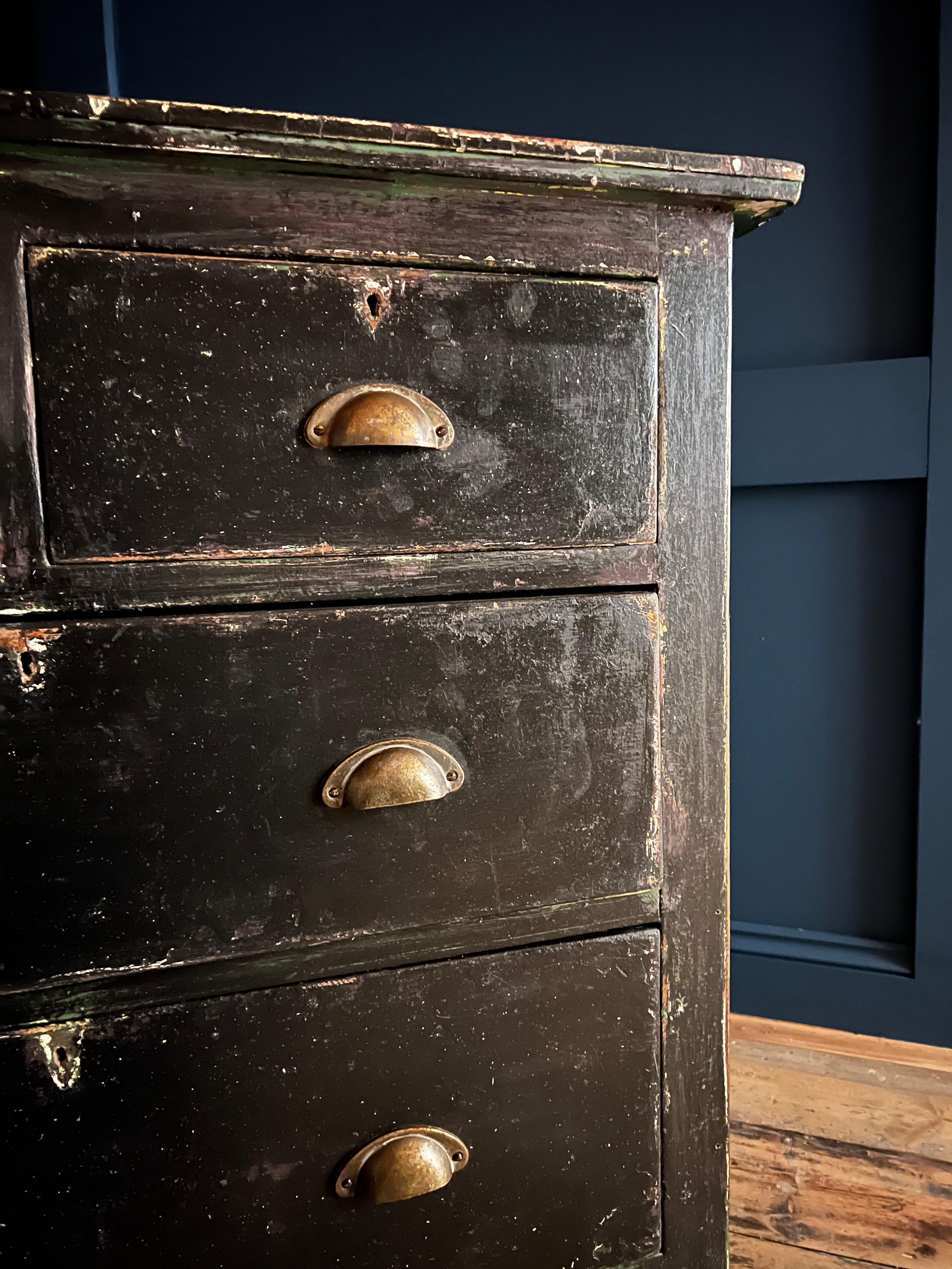 French Ebonised Distressed Pine Chest of Drawers/Dresser c.1930's 1