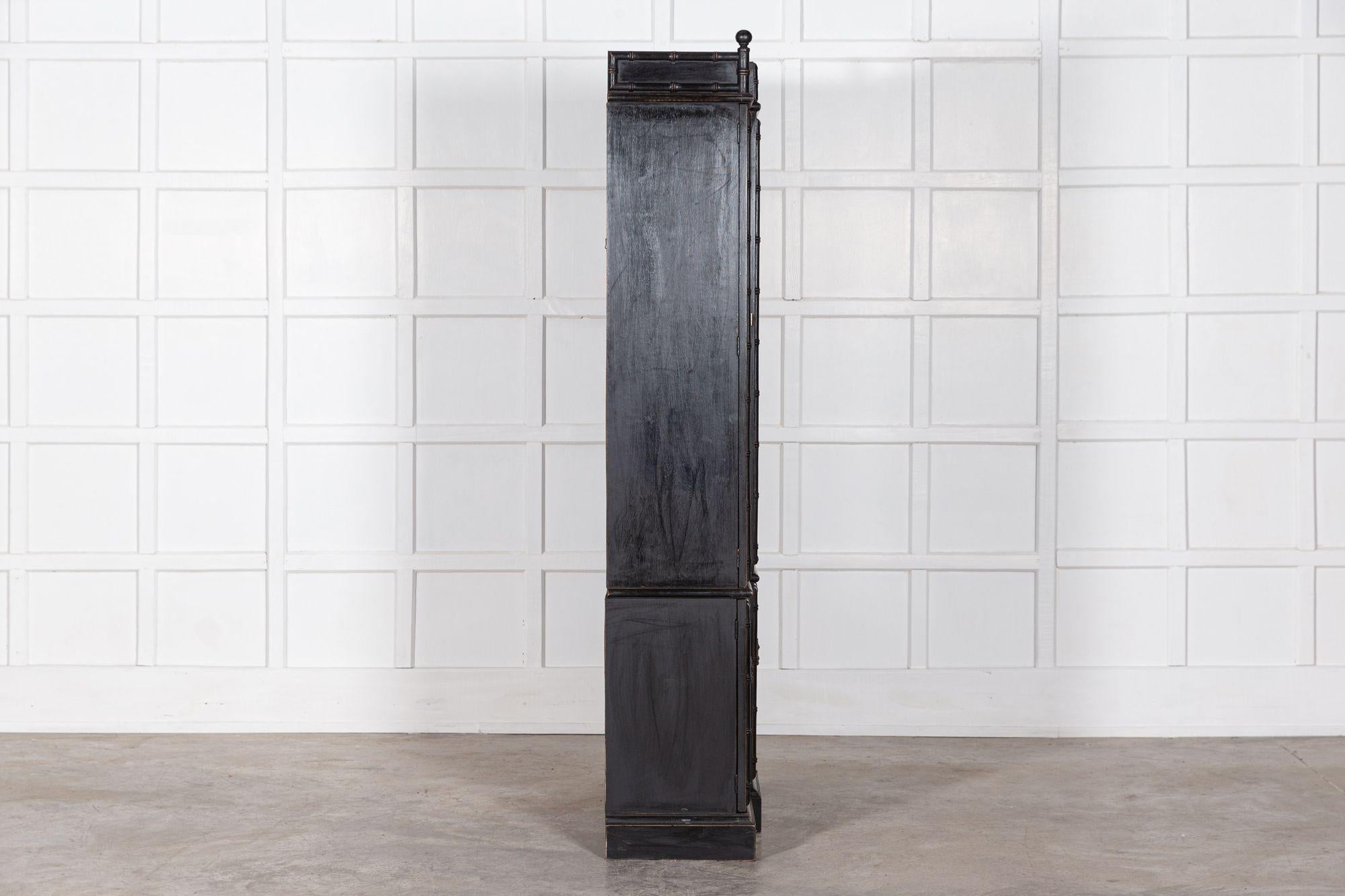 French Ebonised Faux Bamboo Beech Glazed Breakfront Bookcase / Vitrine For Sale 5