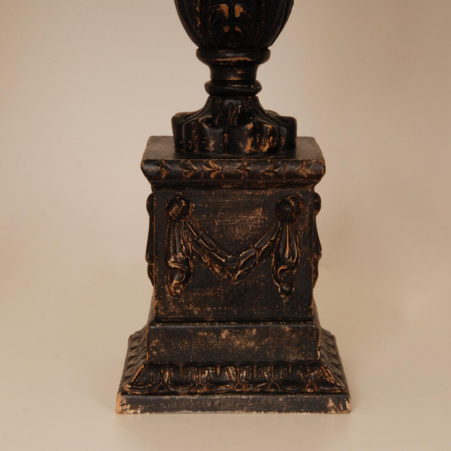 Hand-Crafted French Ebonised Lamps Neoclassical Carved Column Baroque Table lamps a pair  For Sale