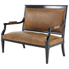 Antique French Ebonised Leather Sofa