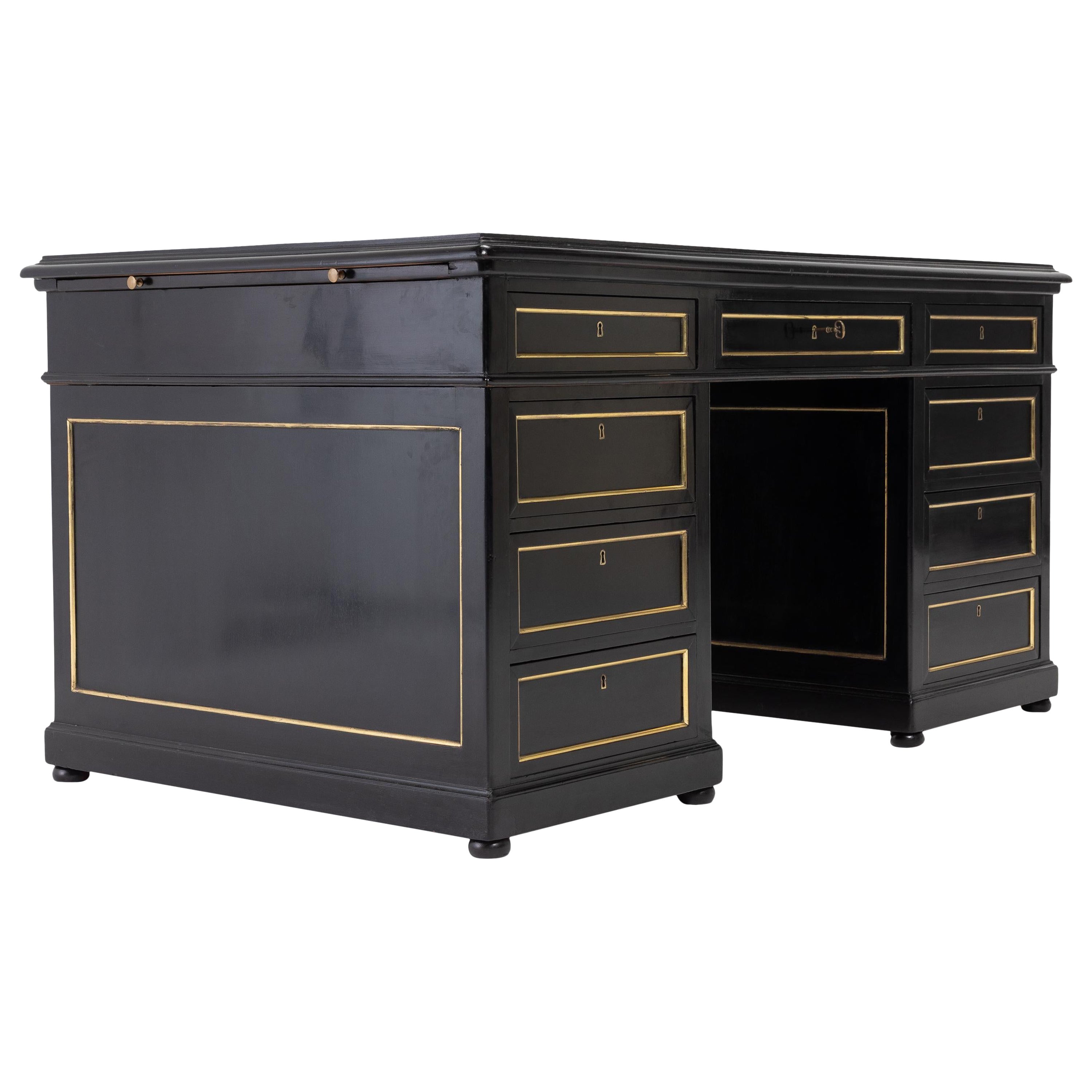 French Ebonised Pedestal Desk Circa 1900
