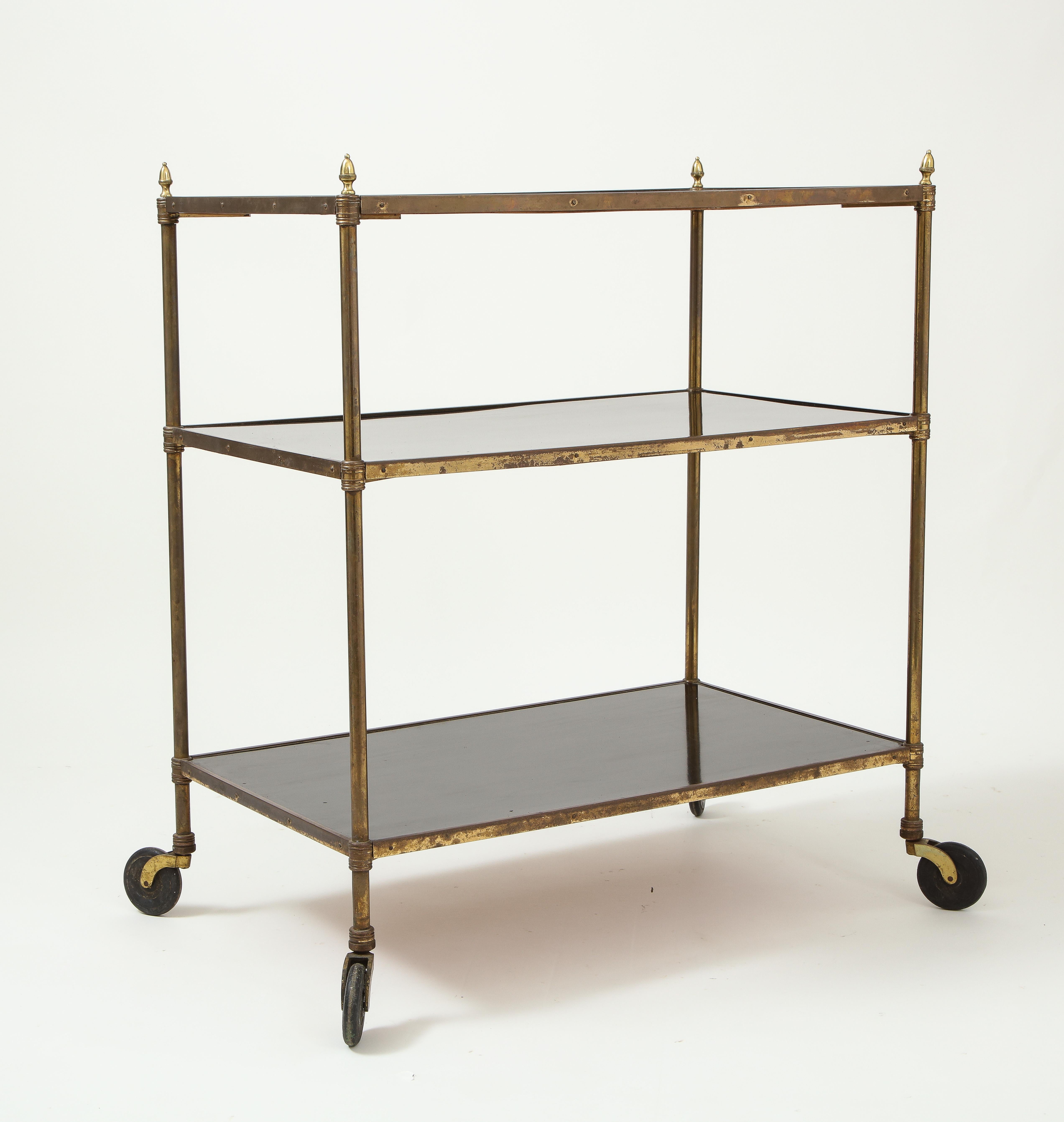 French Ebonized and Brass Rolling Bar Cart In Good Condition In New York, NY