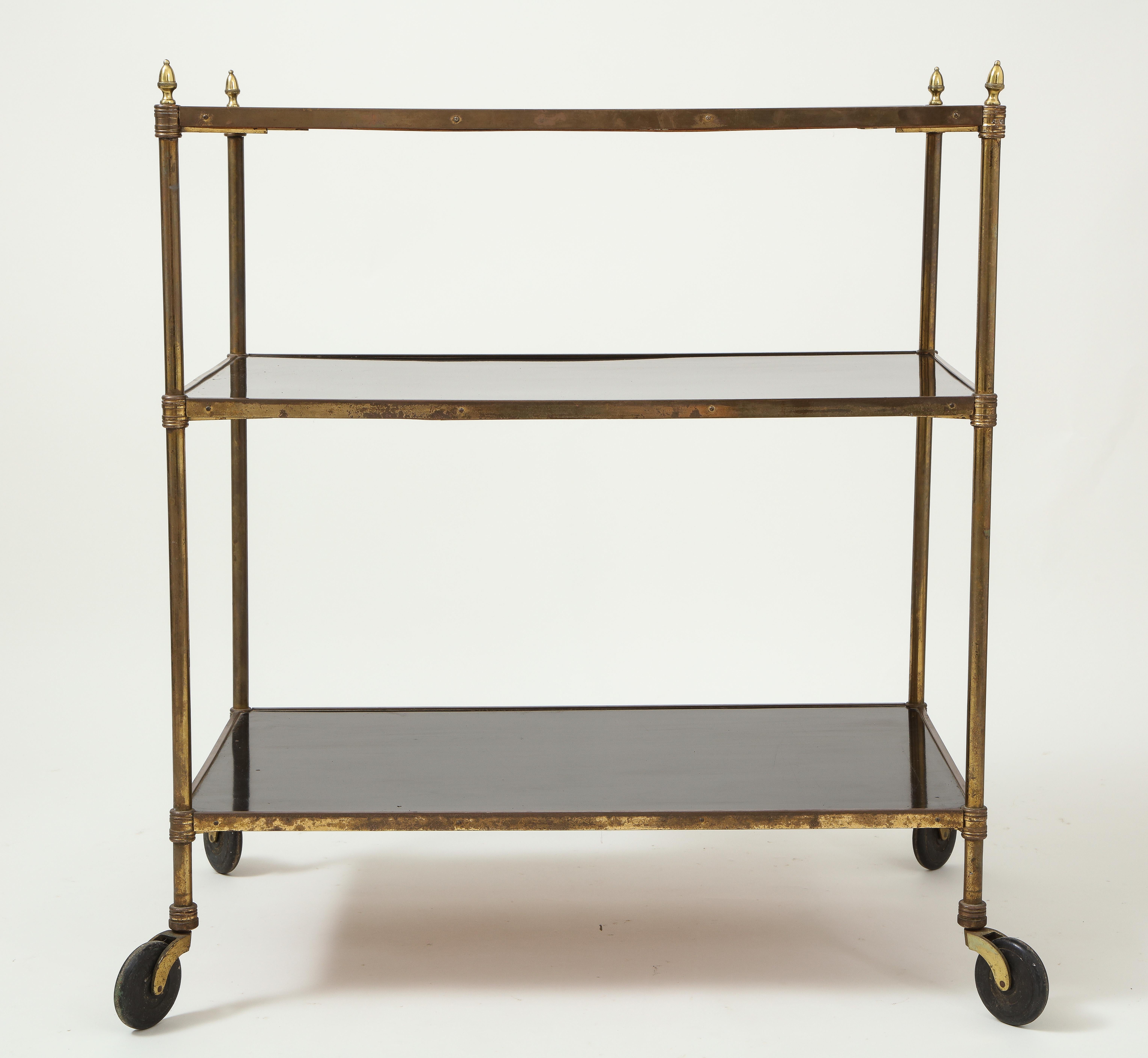 Mid-20th Century French Ebonized and Brass Rolling Bar Cart
