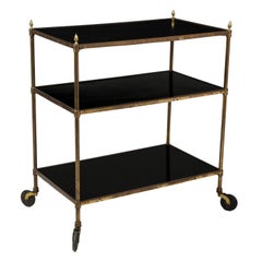 French Ebonized and Brass Rolling Bar Cart