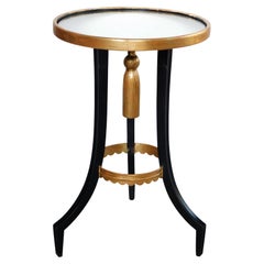 French Ebonized and Gilt-Wood Circular Tripod Drinks Table with Mirrored Top