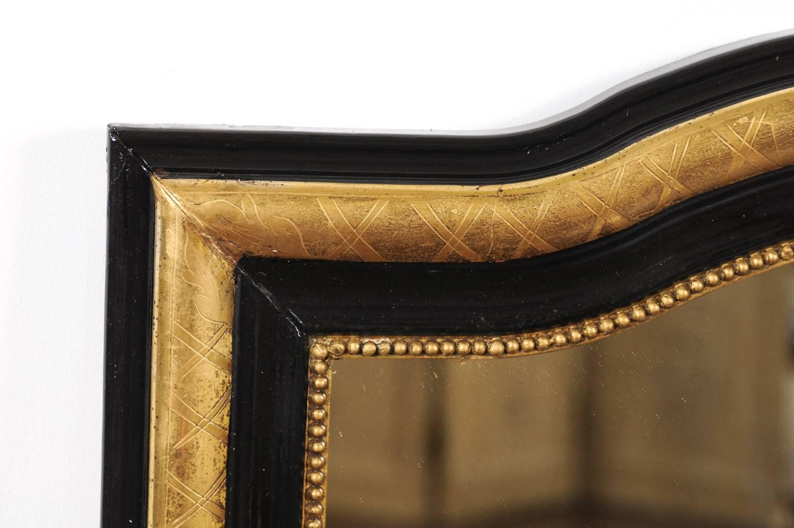 French Ebonized and Giltwood Mirror with X-Shaped Motifs, circa 1900 5