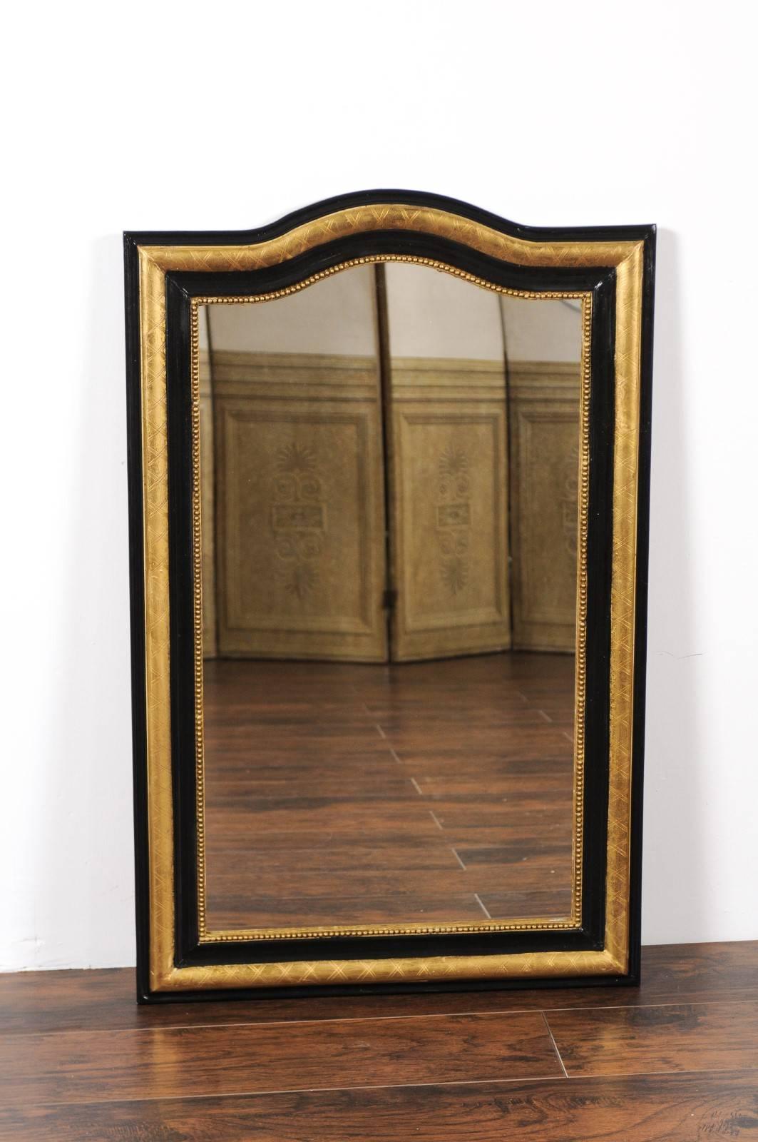 French Ebonized and Giltwood Mirror with X-Shaped Motifs, circa 1900 In Good Condition In Atlanta, GA