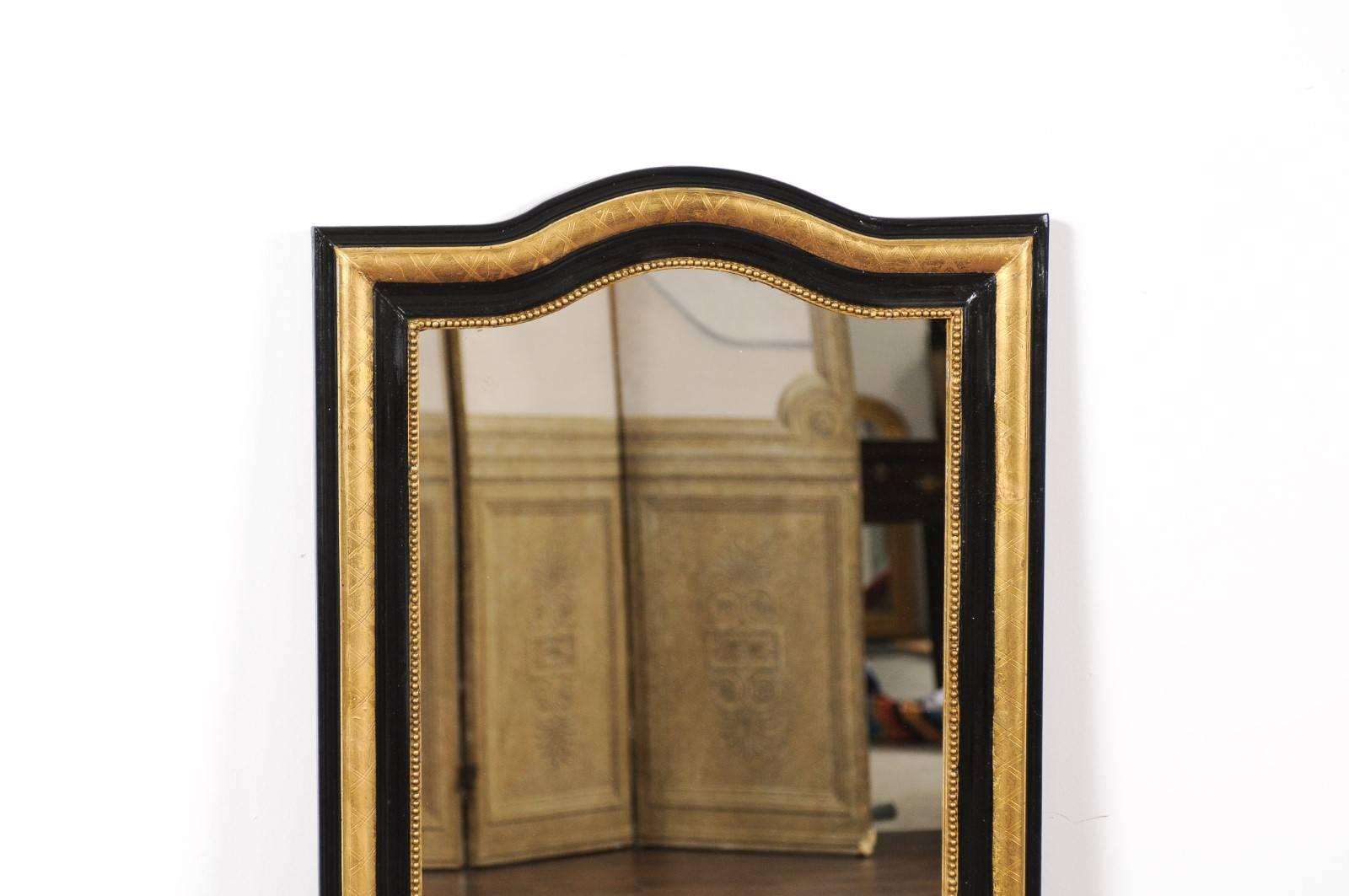 20th Century French Ebonized and Giltwood Mirror with X-Shaped Motifs, circa 1900