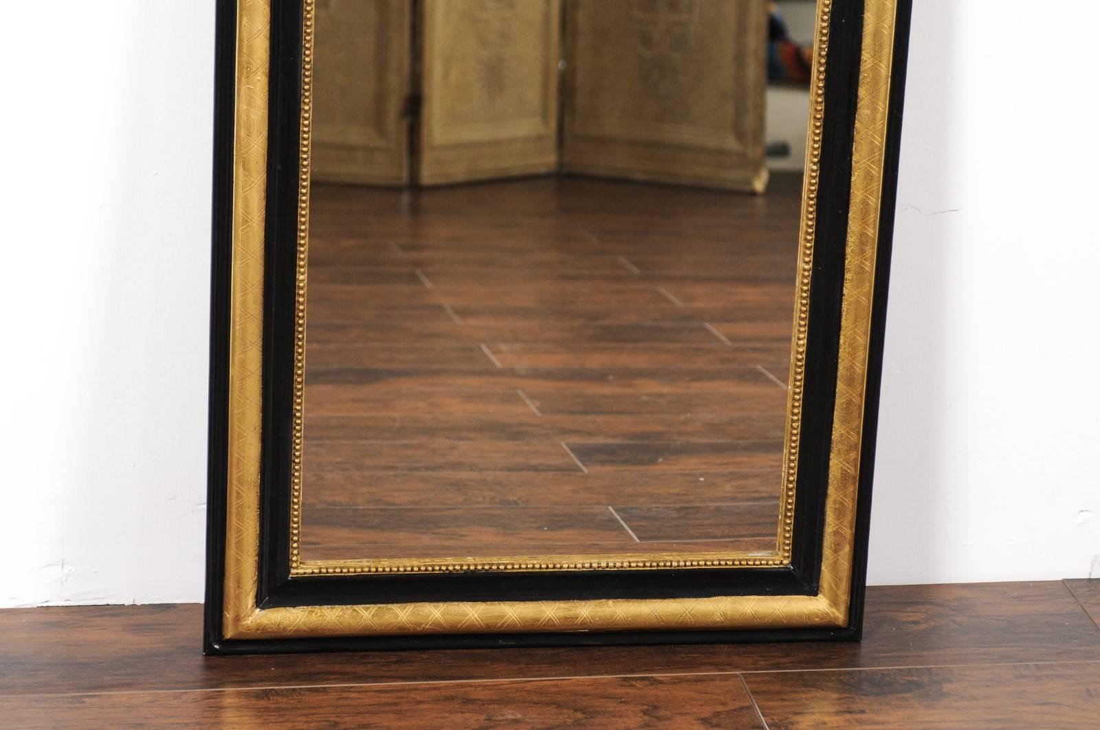 Wood French Ebonized and Giltwood Mirror with X-Shaped Motifs, circa 1900