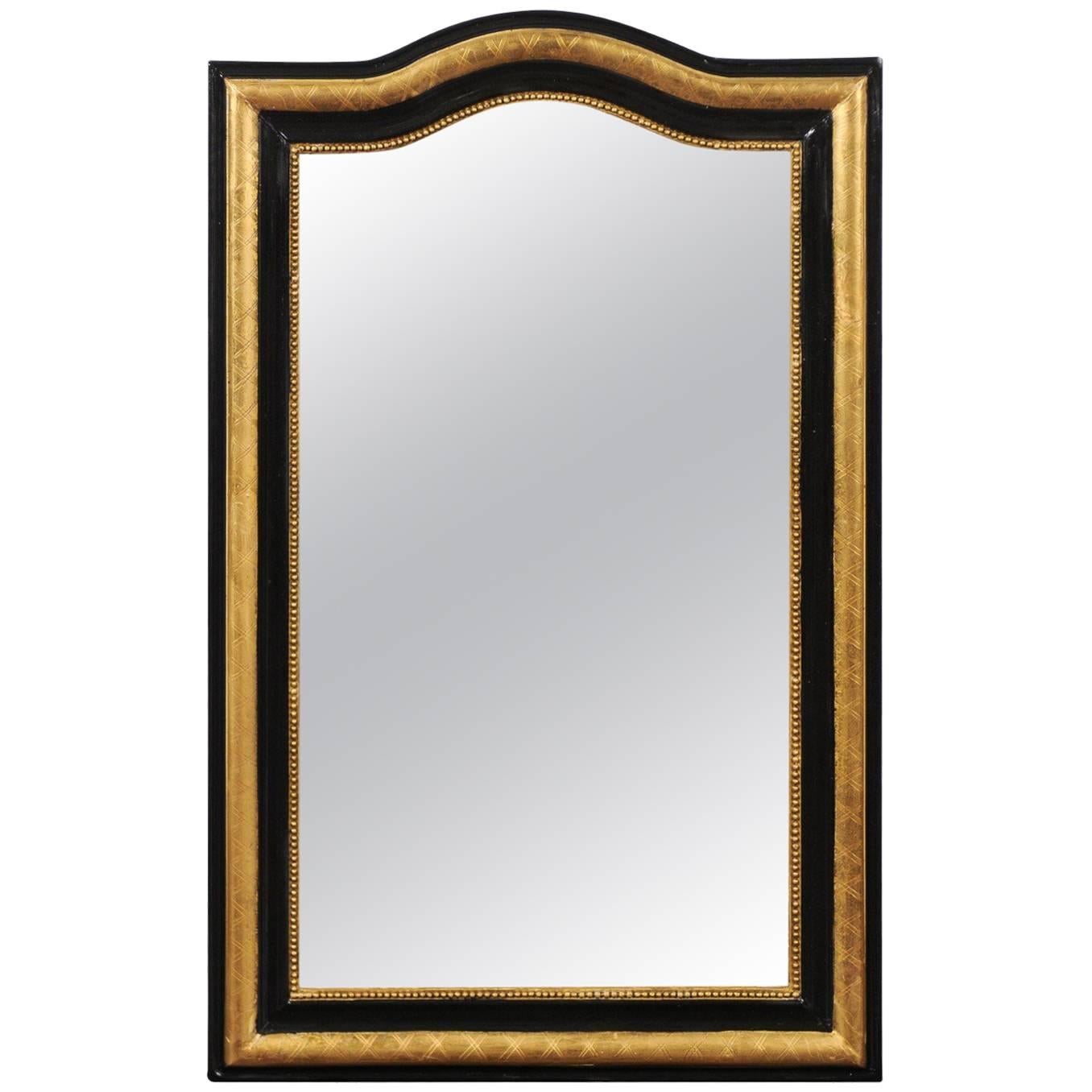 French Ebonized and Giltwood Mirror with X-Shaped Motifs, circa 1900