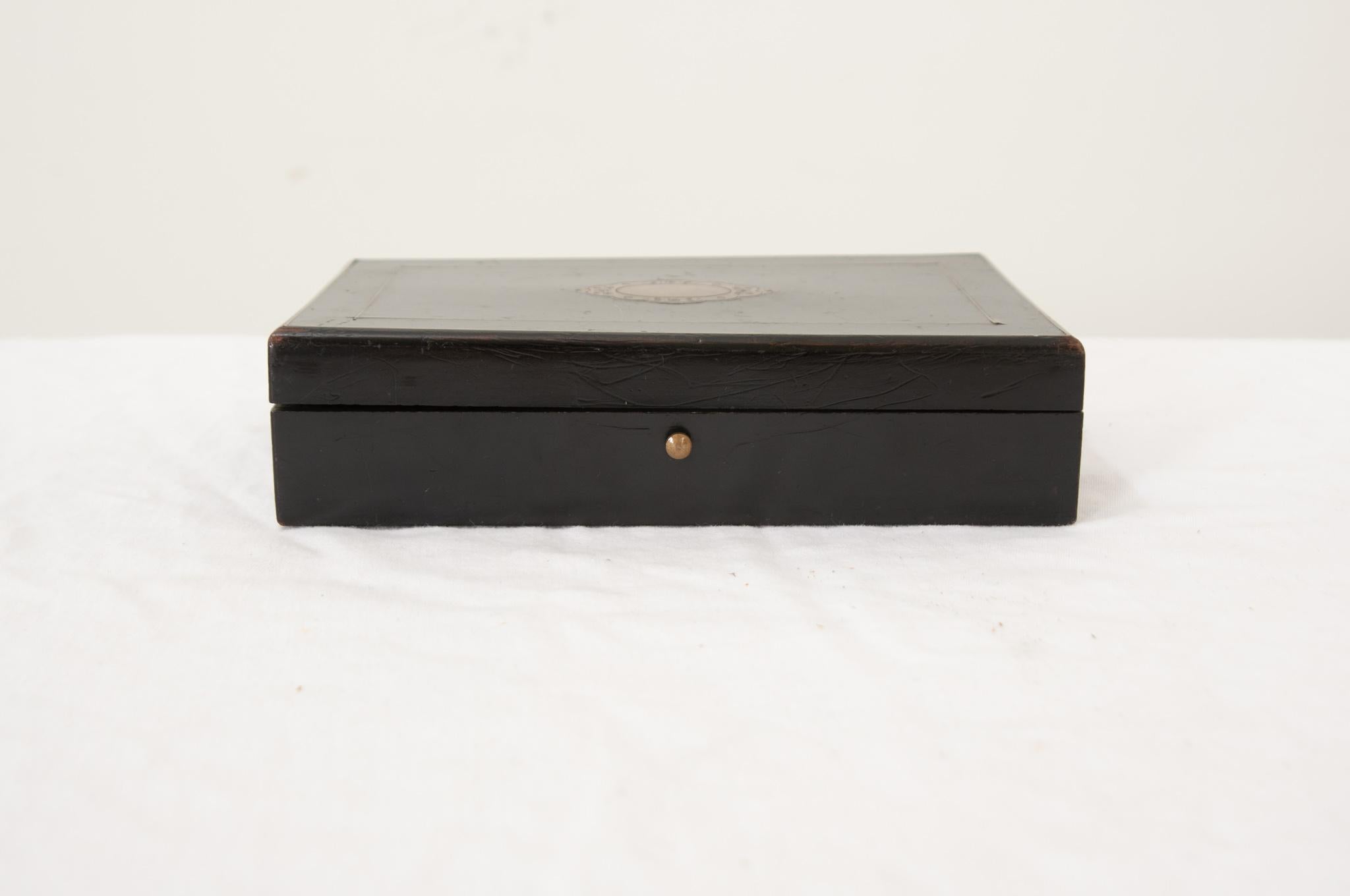 French Ebonized & Brass Inlay Box For Sale 1