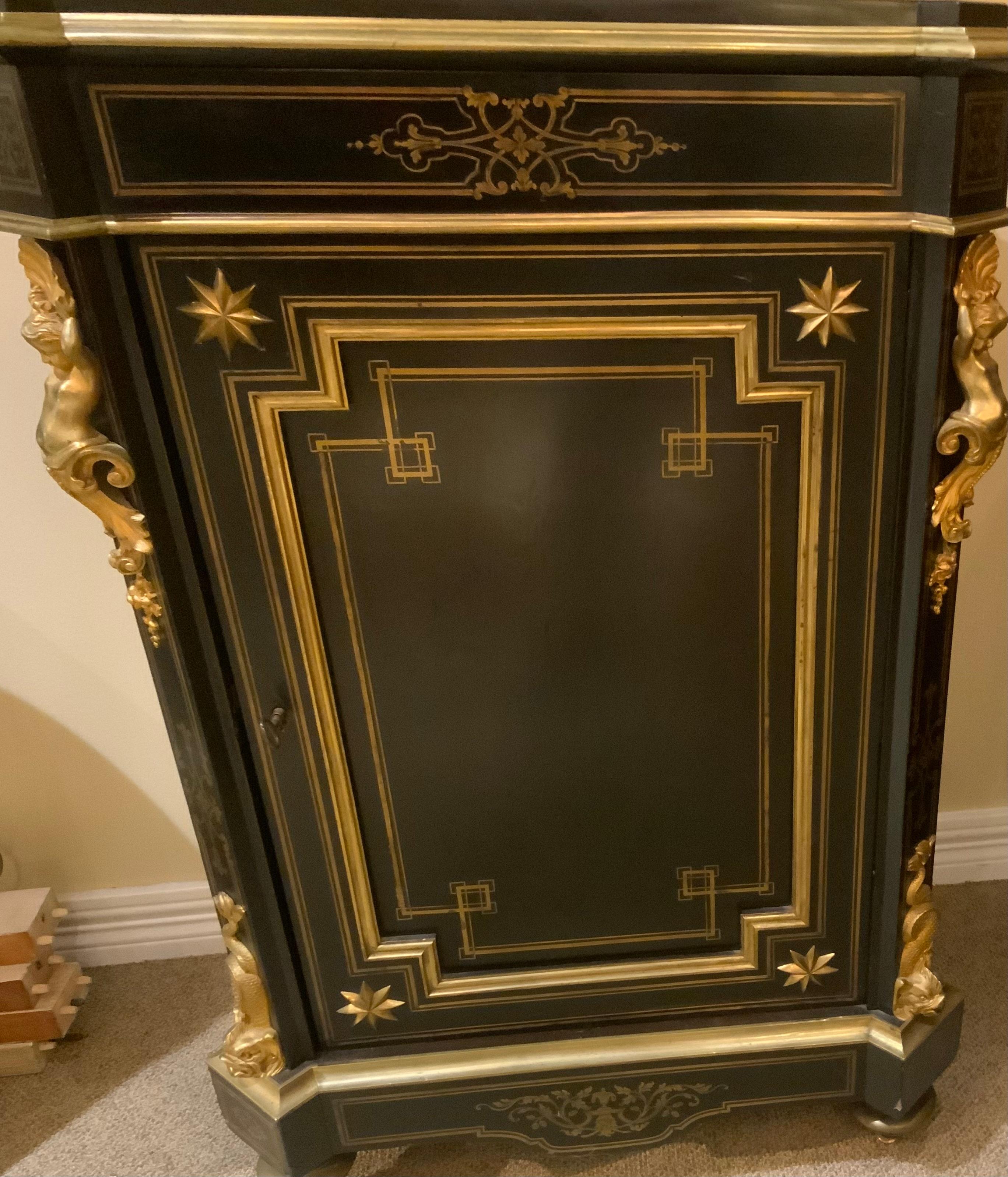 19th Century French ebonized cabinet with bronze dore mounts boulle work For Sale