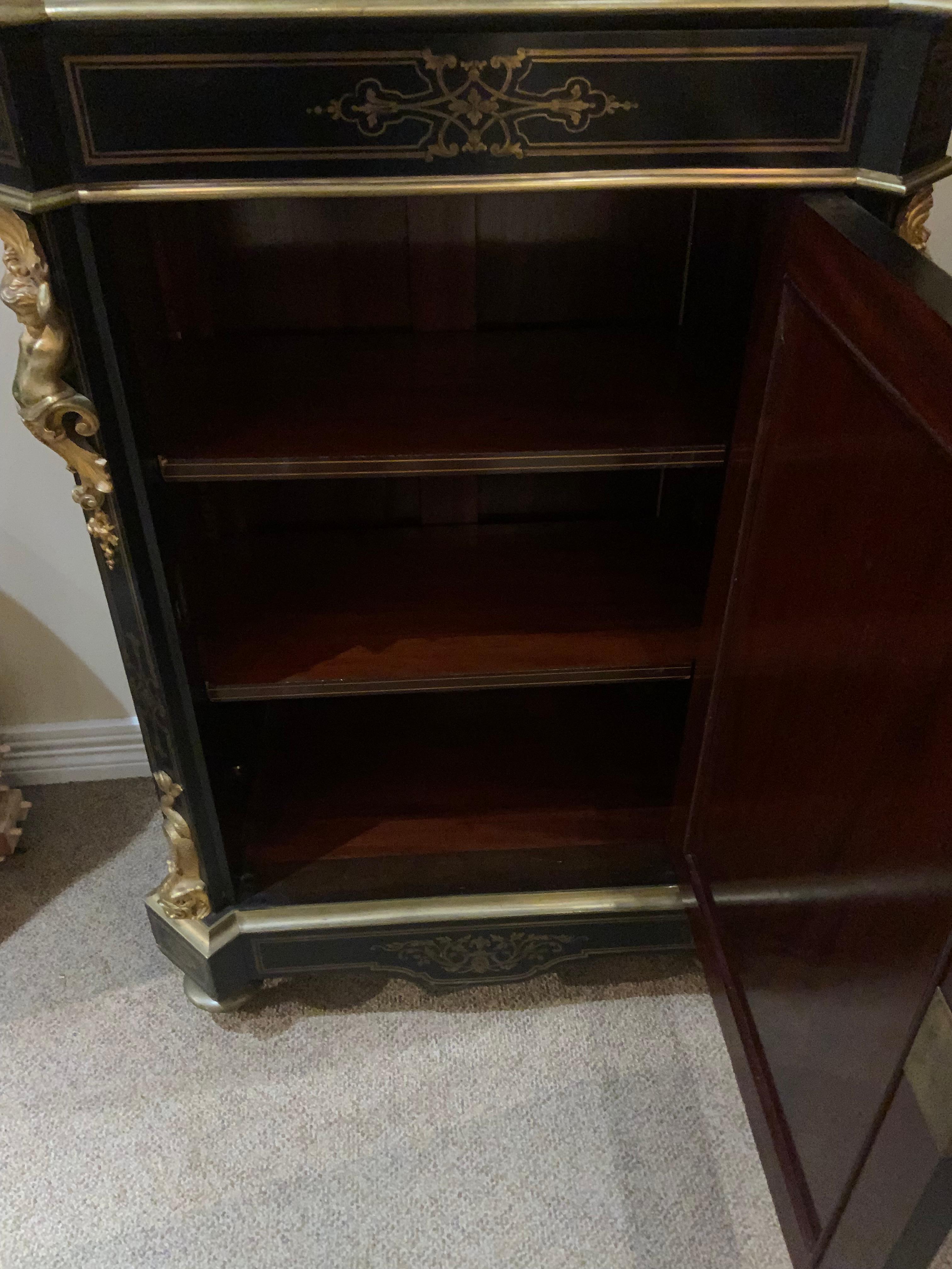 Hardwood French ebonized cabinet with bronze dore mounts boulle work For Sale