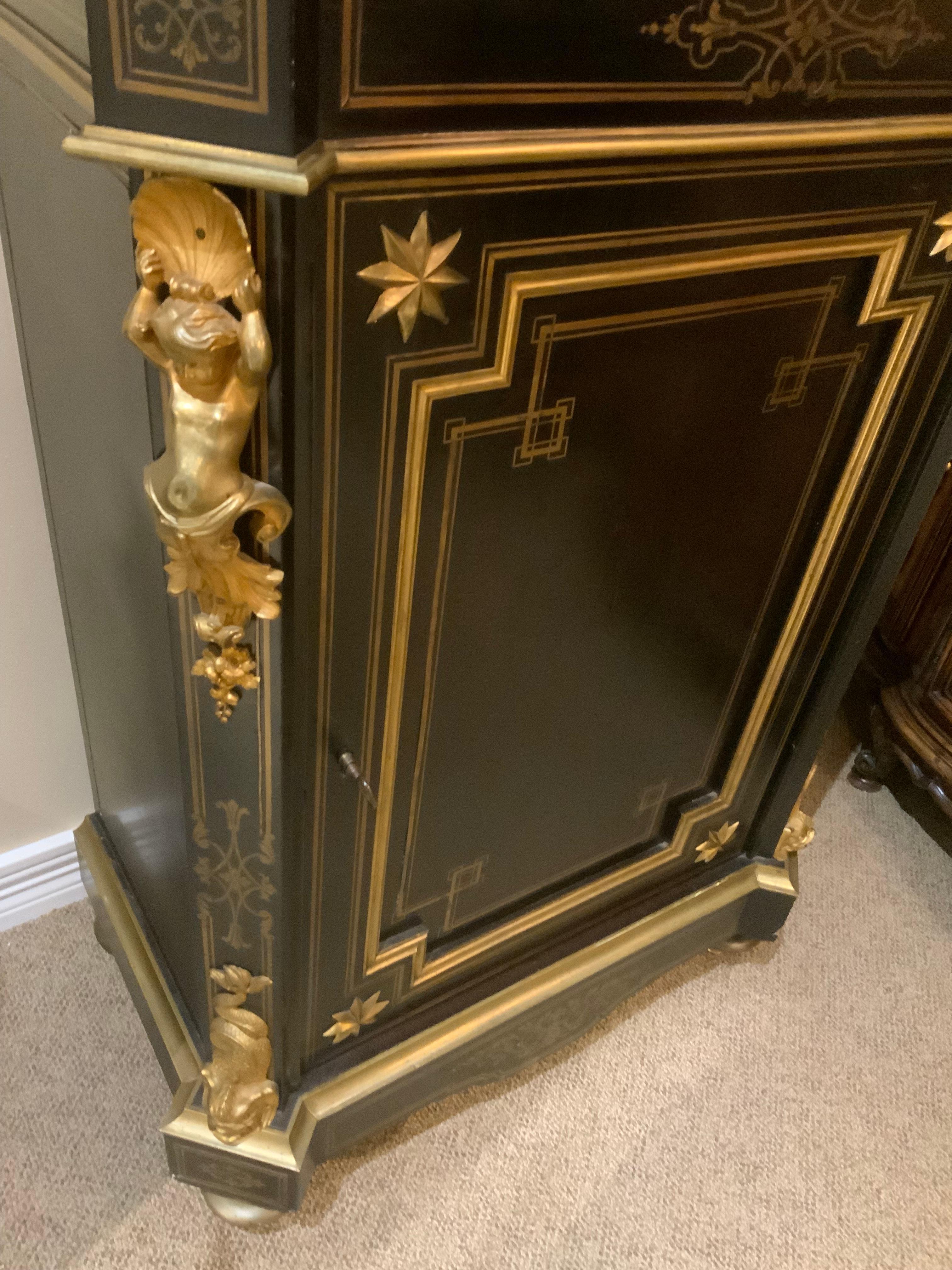 French ebonized cabinet with bronze dore mounts boulle work For Sale 1