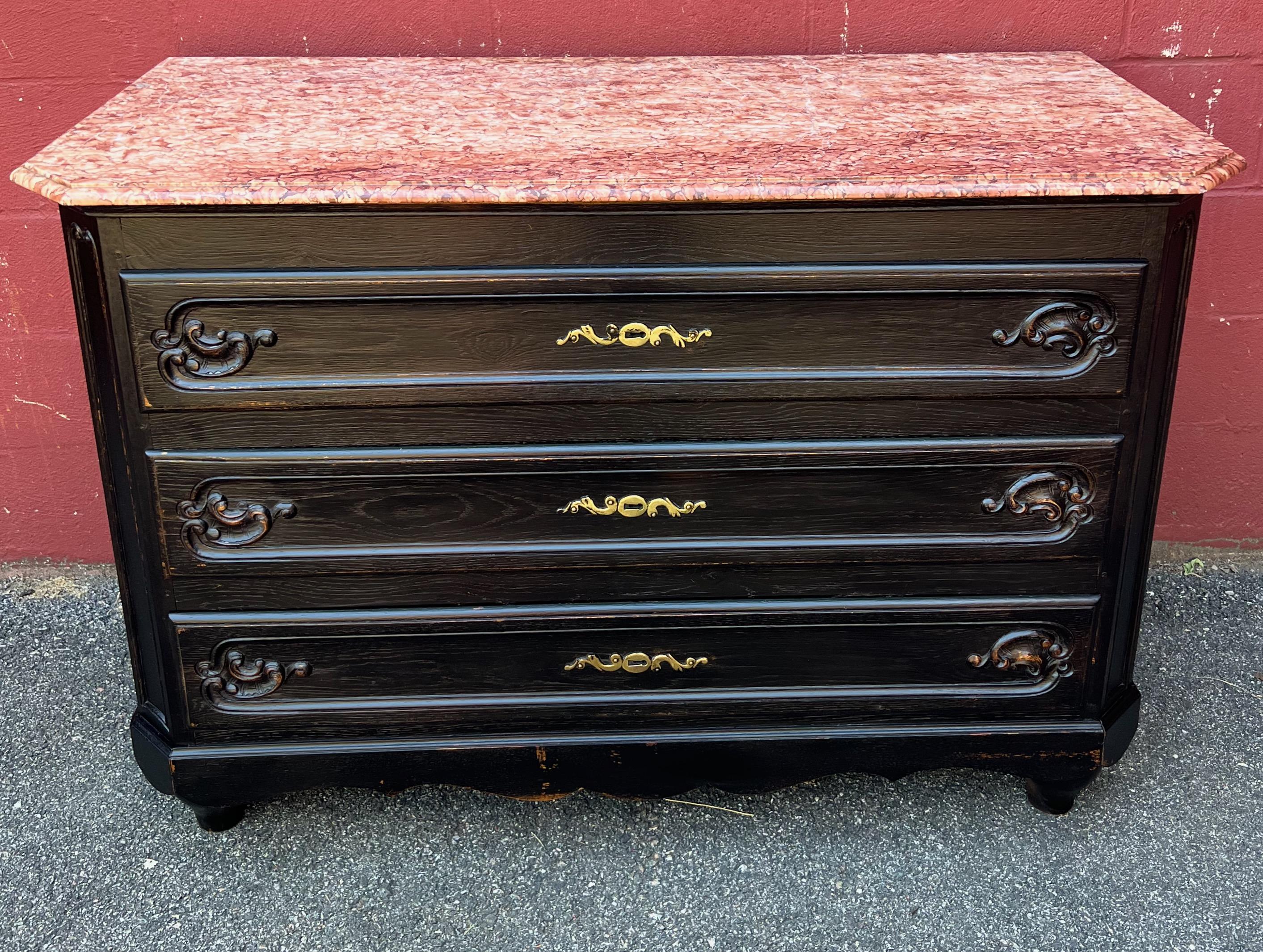 French Ebonized Chest of Drawers with Marble Top For Sale 5
