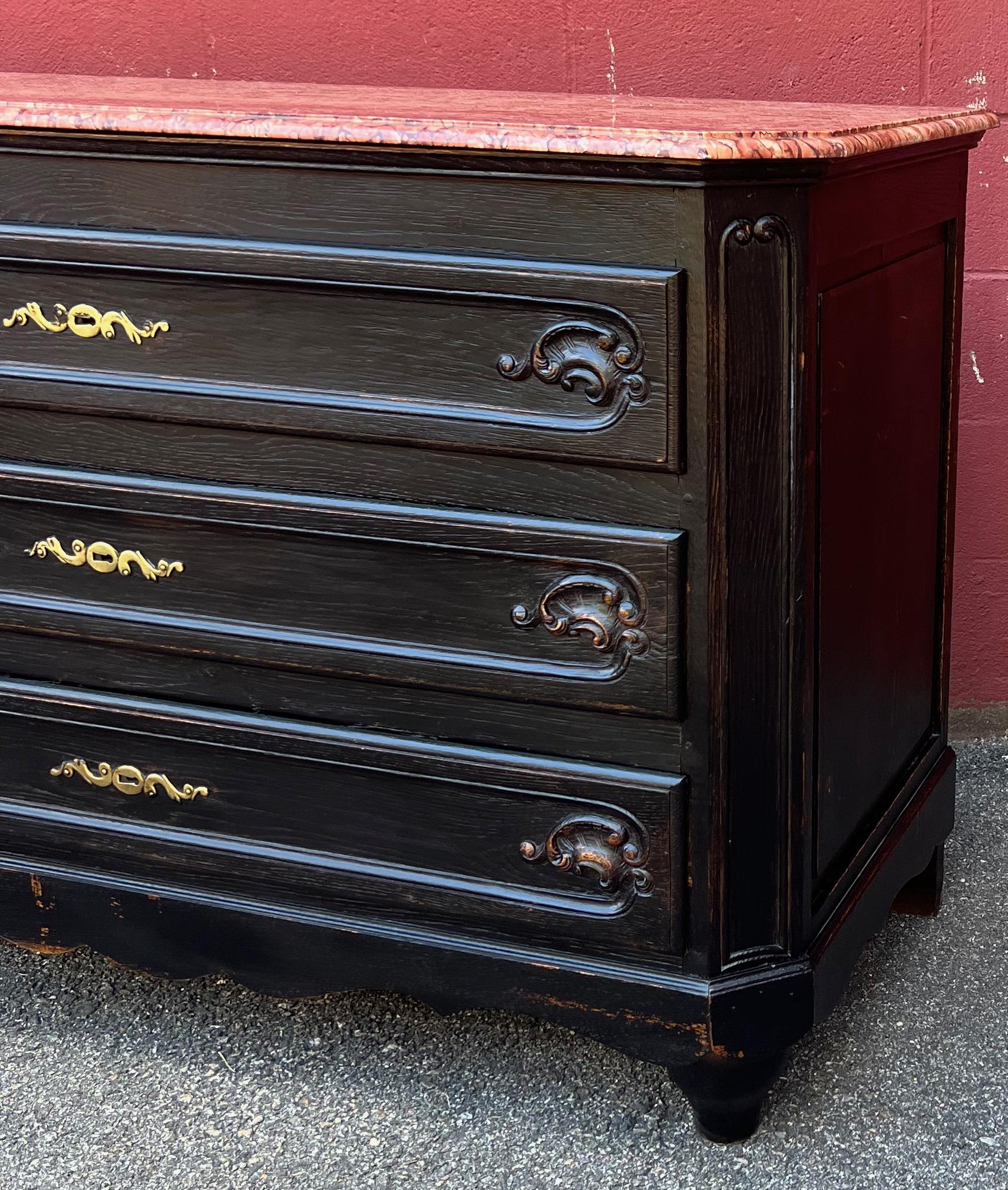French Ebonized Chest of Drawers with Marble Top For Sale 2