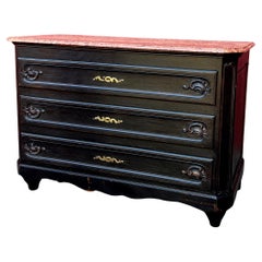 Retro French Ebonized Chest of Drawers with Marble Top