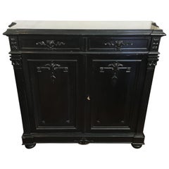 French Ebonized Cupboard with Black Belgian Marble Top and Drawers from 1880s