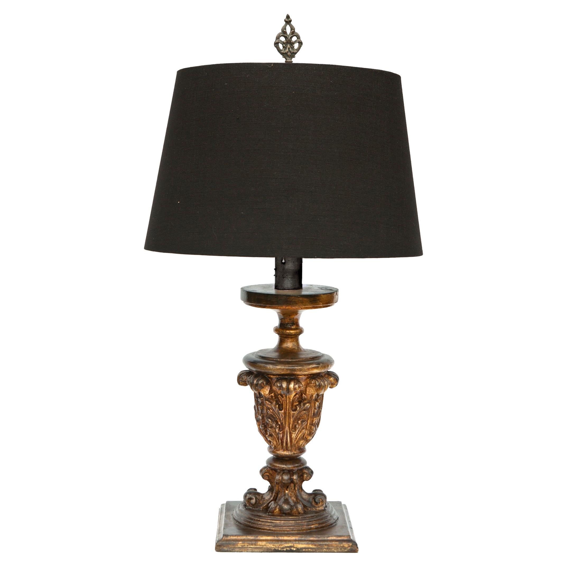 20th Century French Ebonized Giltwood Table Lamp